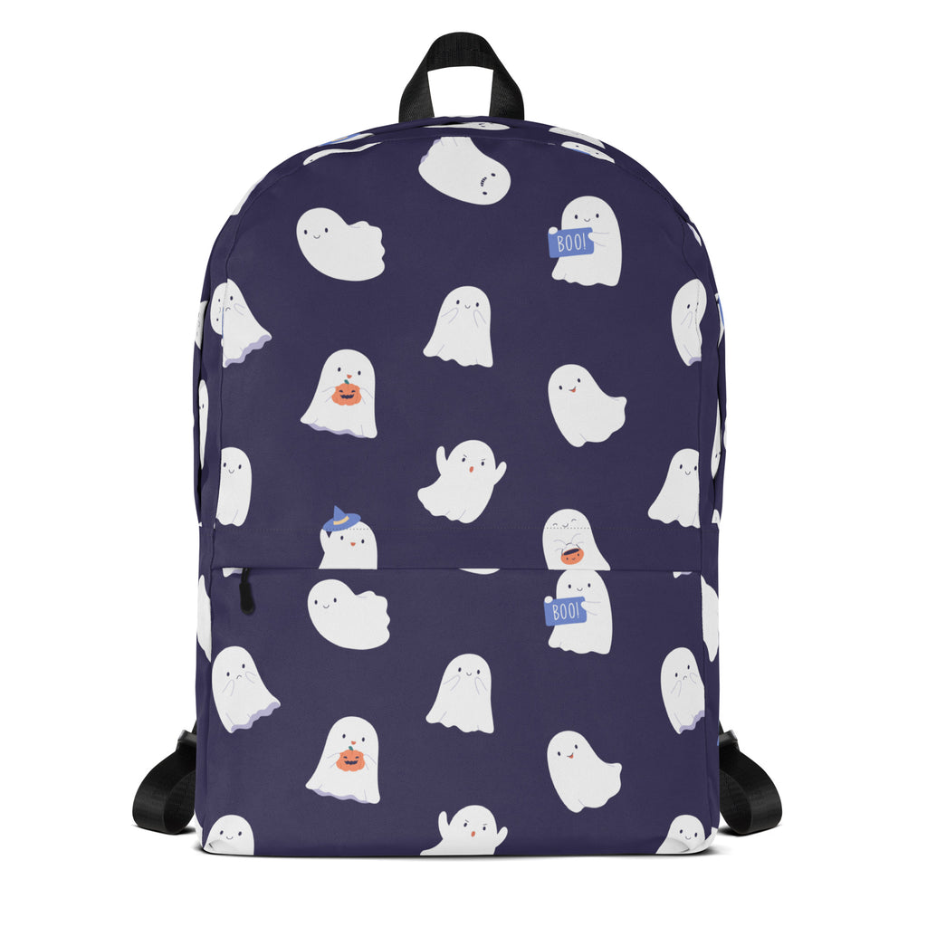 Girls Purple Ghost Halloween Backpack - Water-Resistant School Bag With Adjustable Padded Straps & Breathable Mesh Back