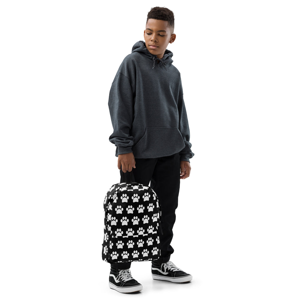 Kids Black Paw Print Backpack - Water-Resistant School Bag With Adjustable Padded Straps & Breathable Mesh Back
