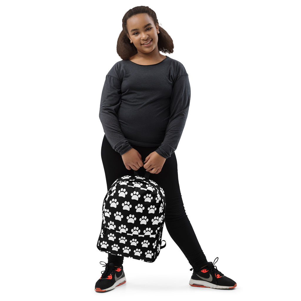 Kids Black Paw Print Backpack - Water-Resistant School Bag With Adjustable Padded Straps & Breathable Mesh Back