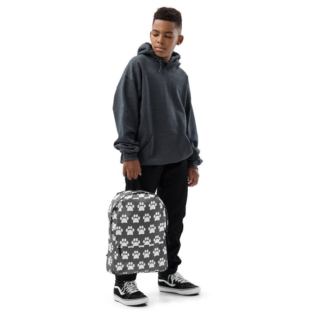 Kids Gray Paw Print Backpack - Water-Resistant School Bag With Adjustable Padded Straps & Breathable Mesh Back