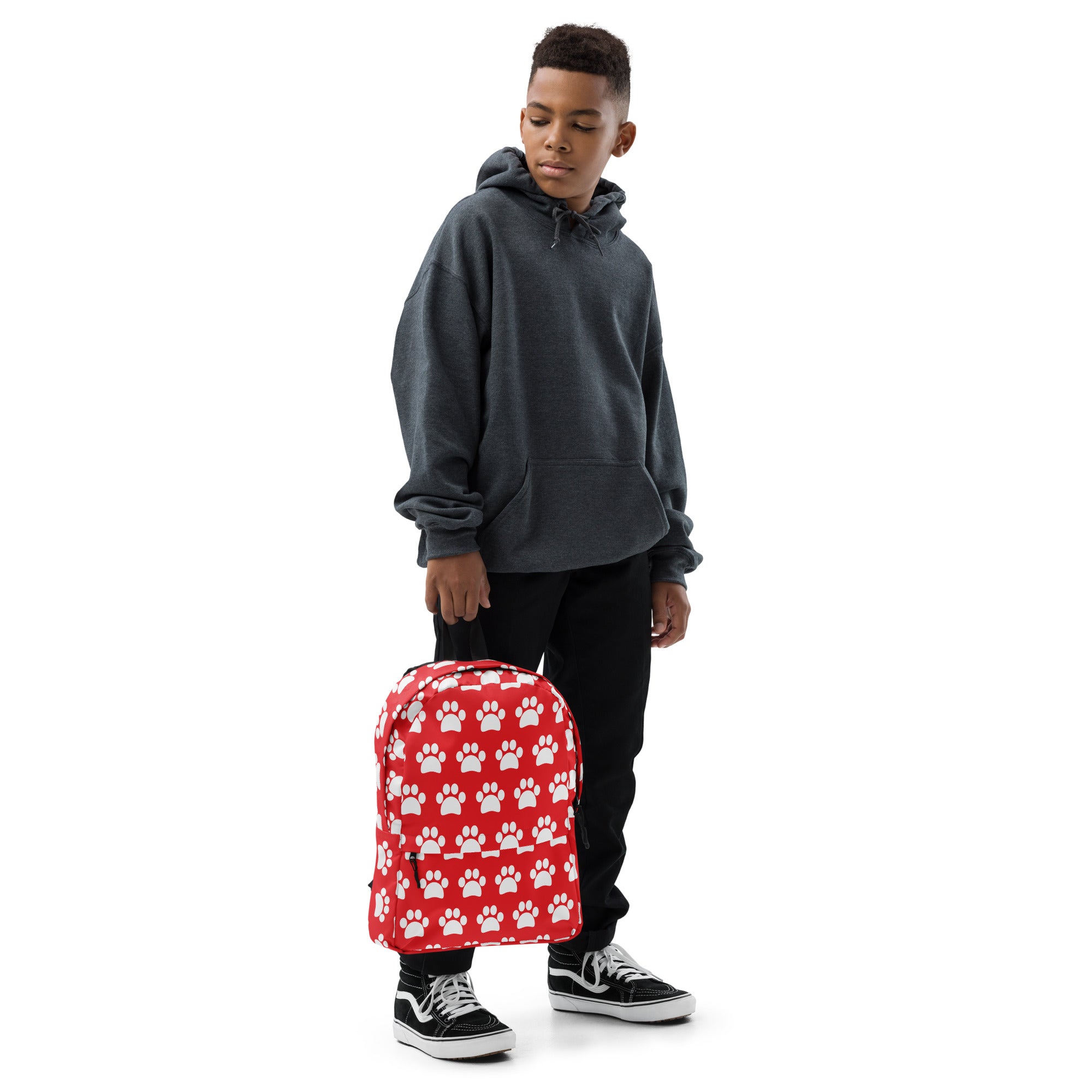 Kids Red Paw Print Backpack - Water-Resistant School Bag With Adjustable Padded Straps & Breathable Mesh Back