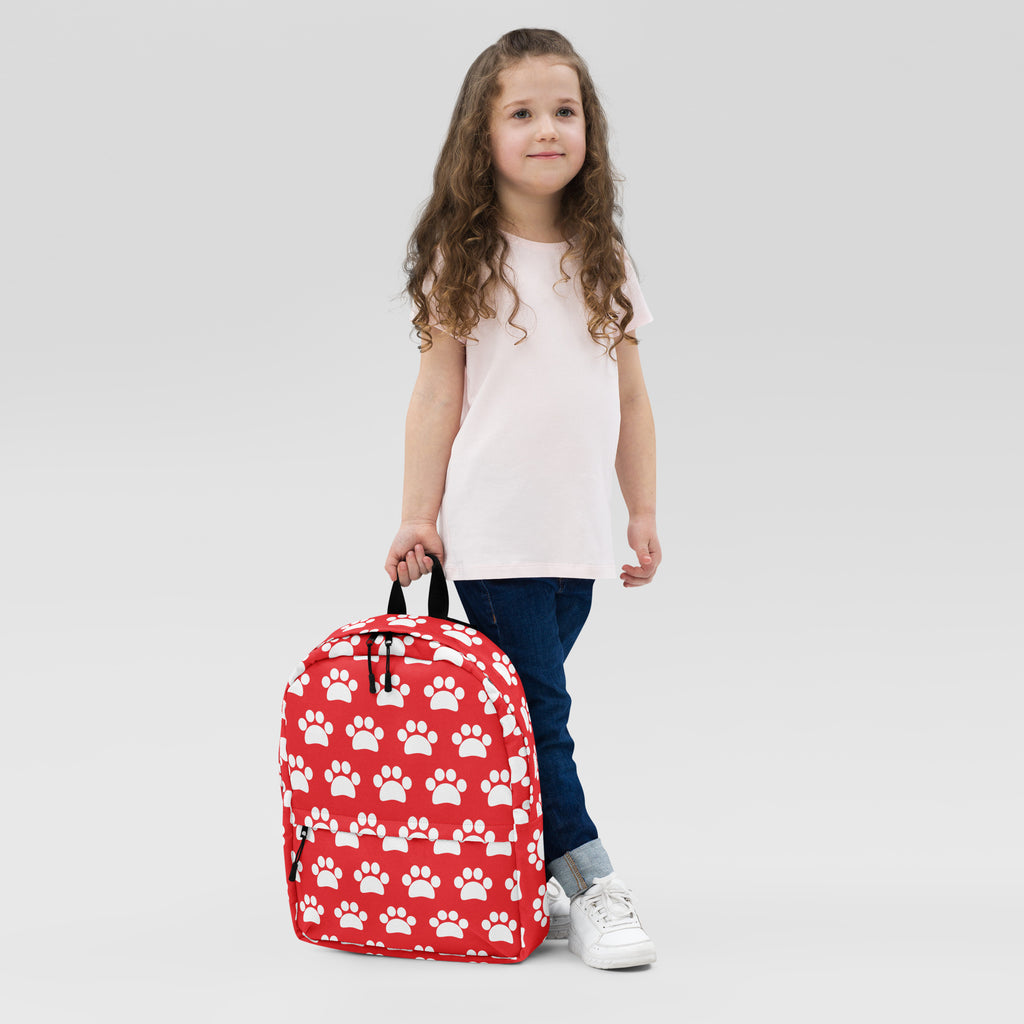 Kids Red Paw Print Backpack - Water-Resistant School Bag With Adjustable Padded Straps & Breathable Mesh Back