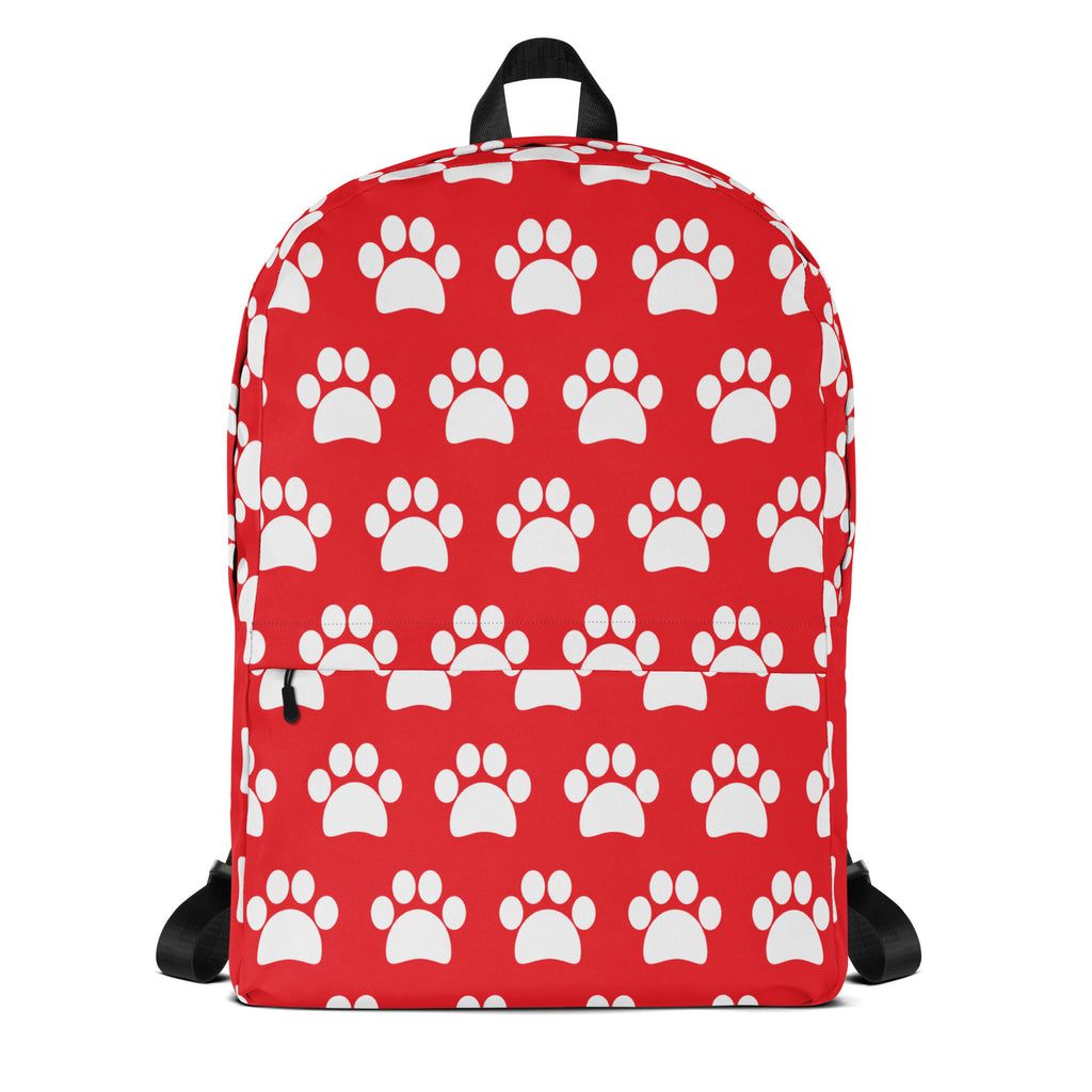 Kids Red Paw Print Backpack - Water-Resistant School Bag With Adjustable Padded Straps & Breathable Mesh Back