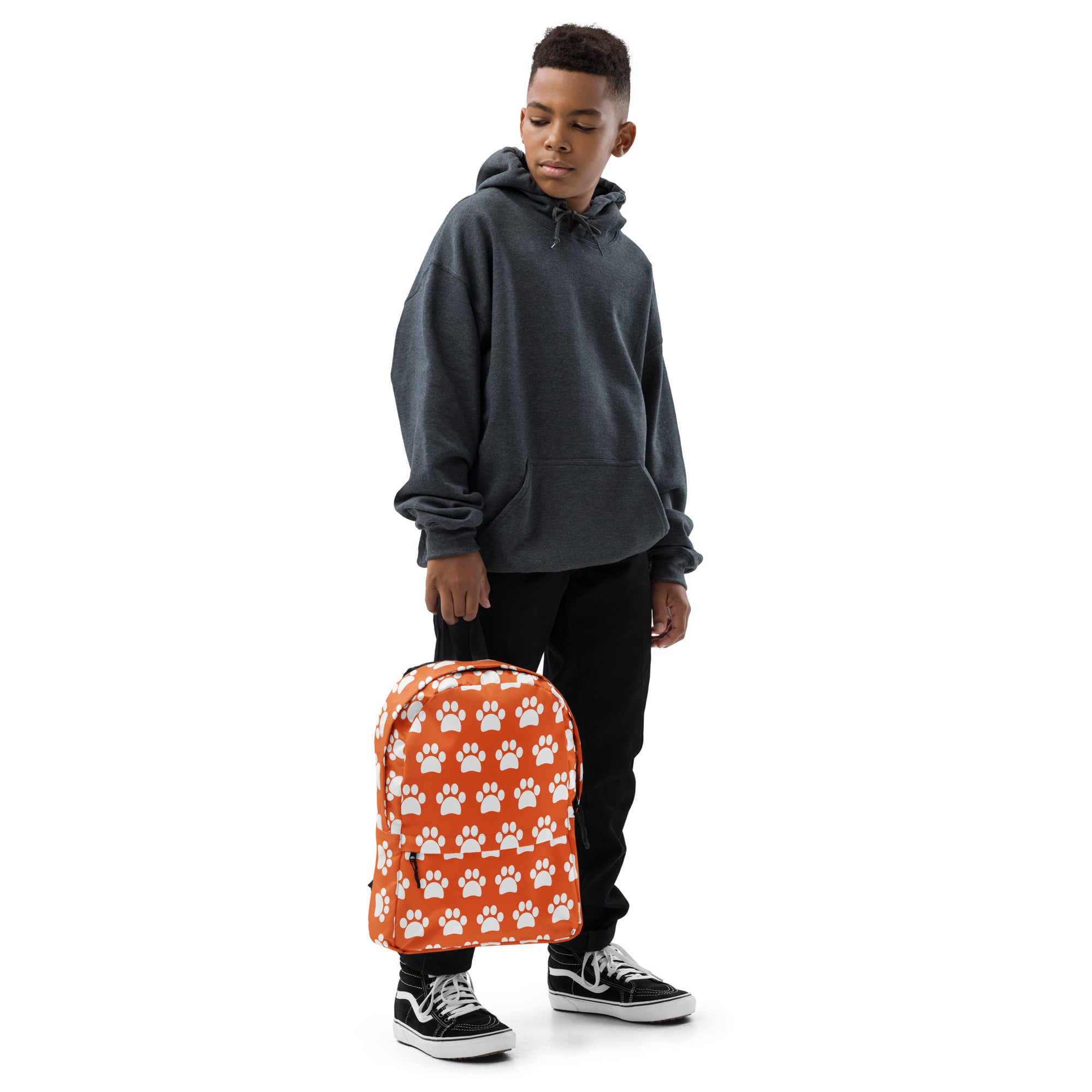 Kids Orange Paw Print Backpack - Water-Resistant School Bag With Adjustable Padded Straps & Breathable Mesh Back