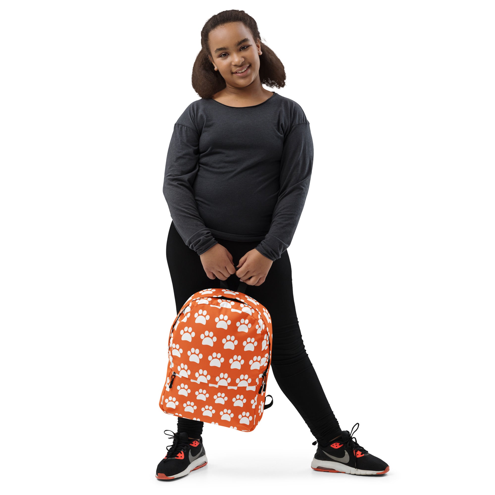 Kids Orange Paw Print Backpack - Water-Resistant School Bag With Adjustable Padded Straps & Breathable Mesh Back