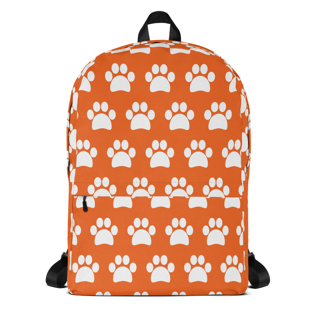 Kids Orange Paw Print Backpack - Water-Resistant School Bag With Adjustable Padded Straps & Breathable Mesh Back