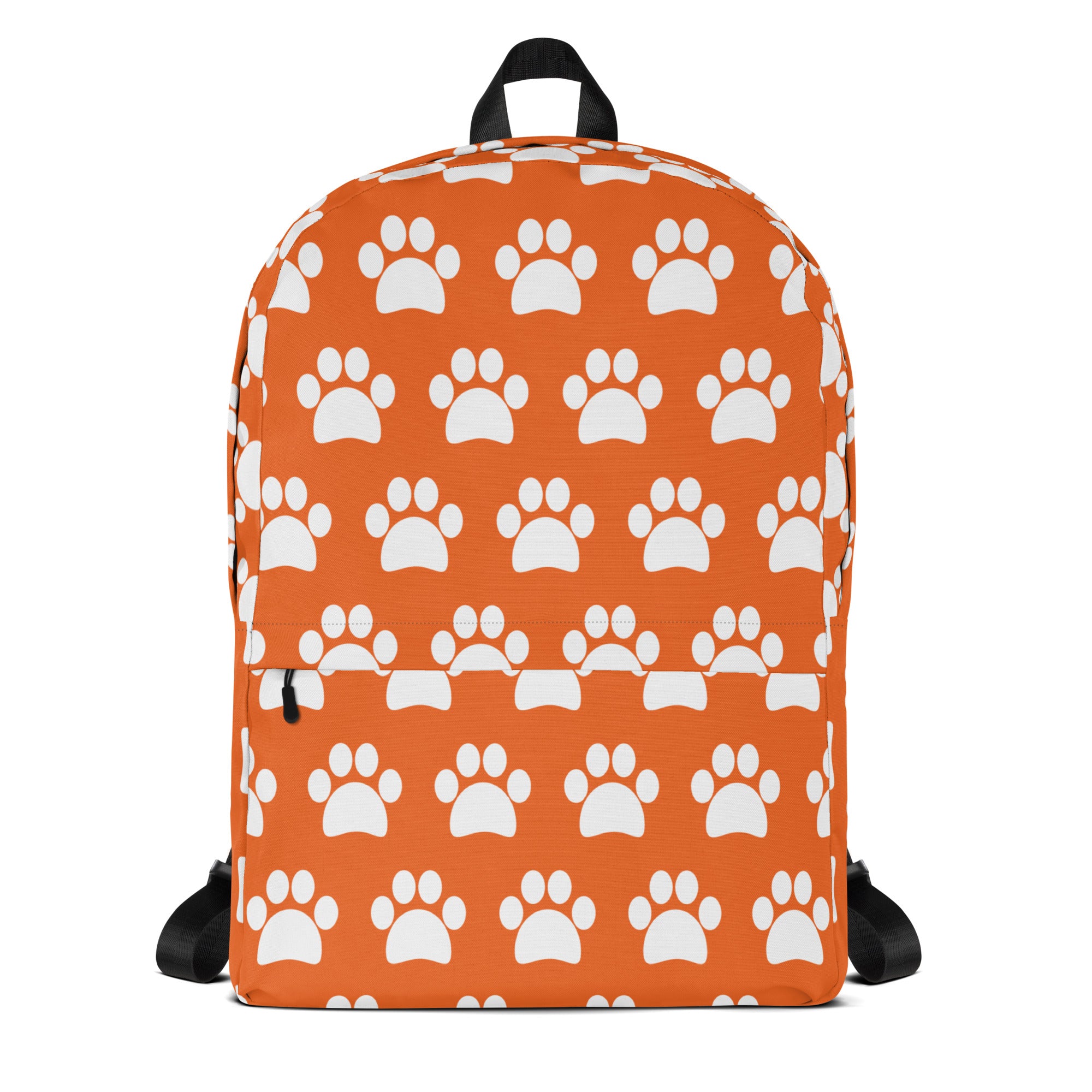 Kids Orange Paw Print Backpack - Water-Resistant School Bag With Adjustable Padded Straps & Breathable Mesh Back