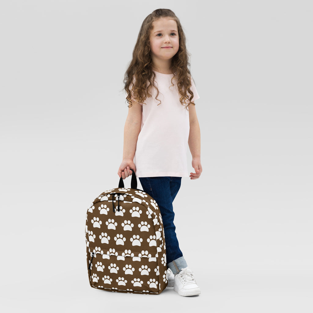 Kids Brown Paw Print Backpack - Water-Resistant School Bag With Adjustable Padded Straps & Breathable Mesh Back