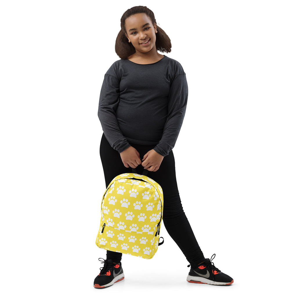Kids Yellow Paw Print Backpack - Water-Resistant School Bag With Adjustable Padded Straps & Breathable Mesh Back