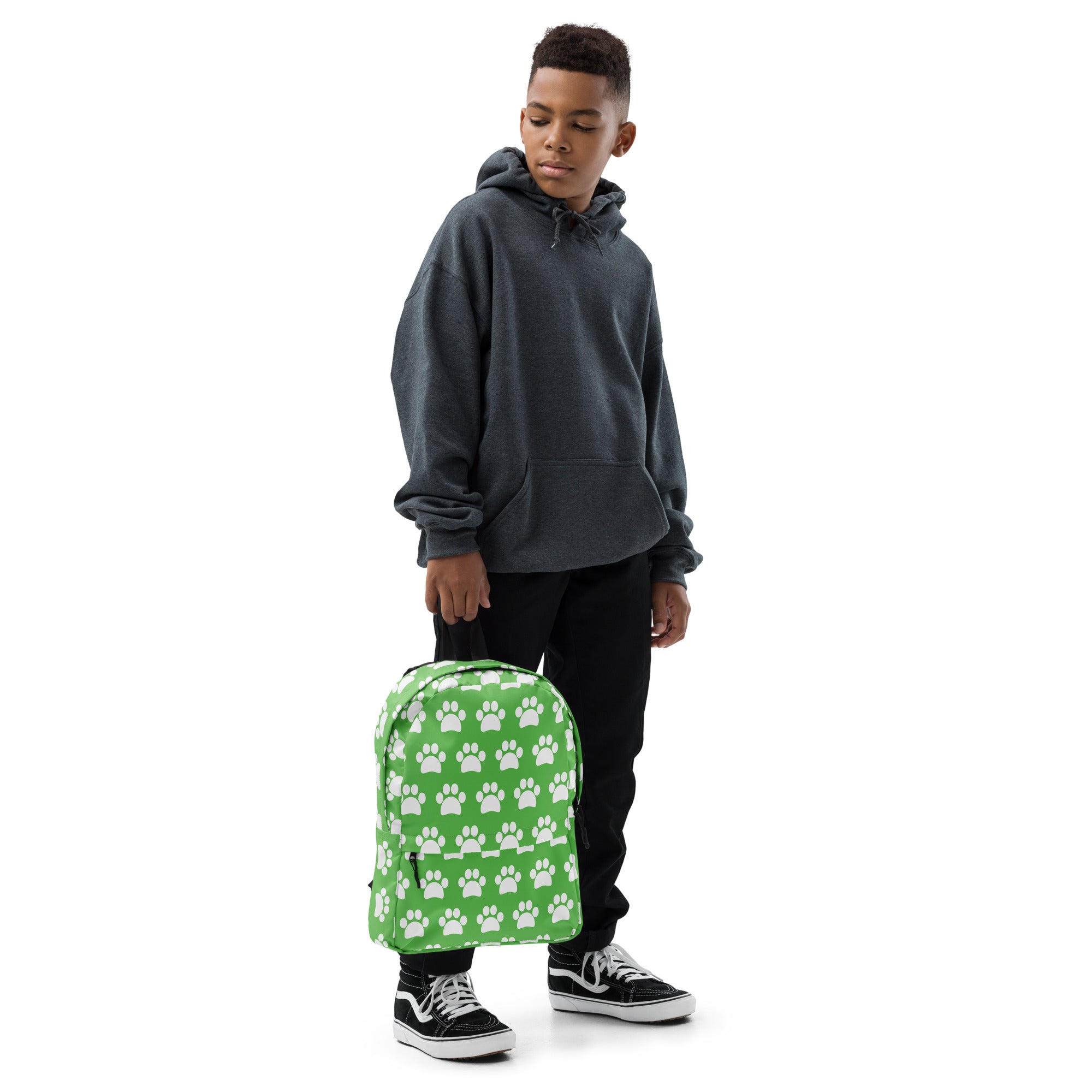 Kids Green Paw Print Backpack - Water-Resistant School Bag With Adjustable Padded Straps & Breathable Mesh Back