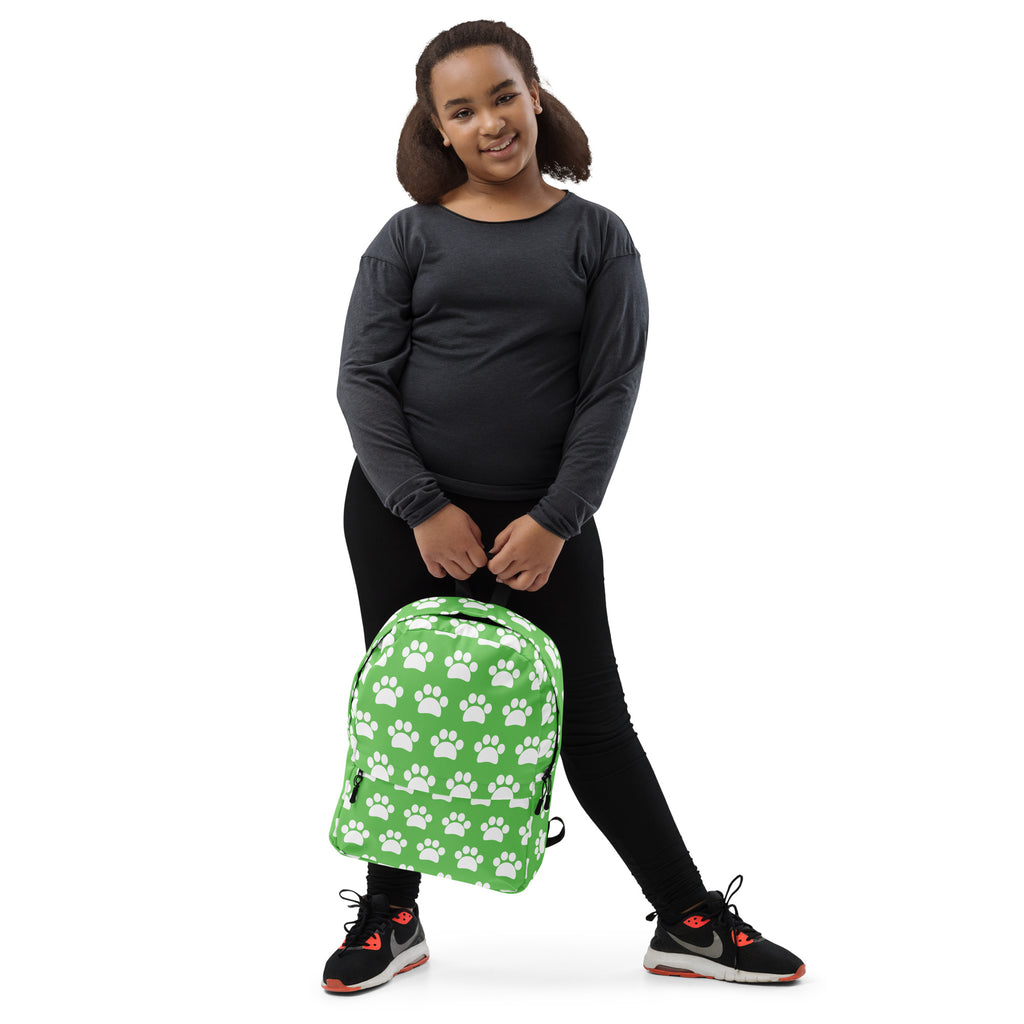 Kids Green Paw Print Backpack - Water-Resistant School Bag With Adjustable Padded Straps & Breathable Mesh Back