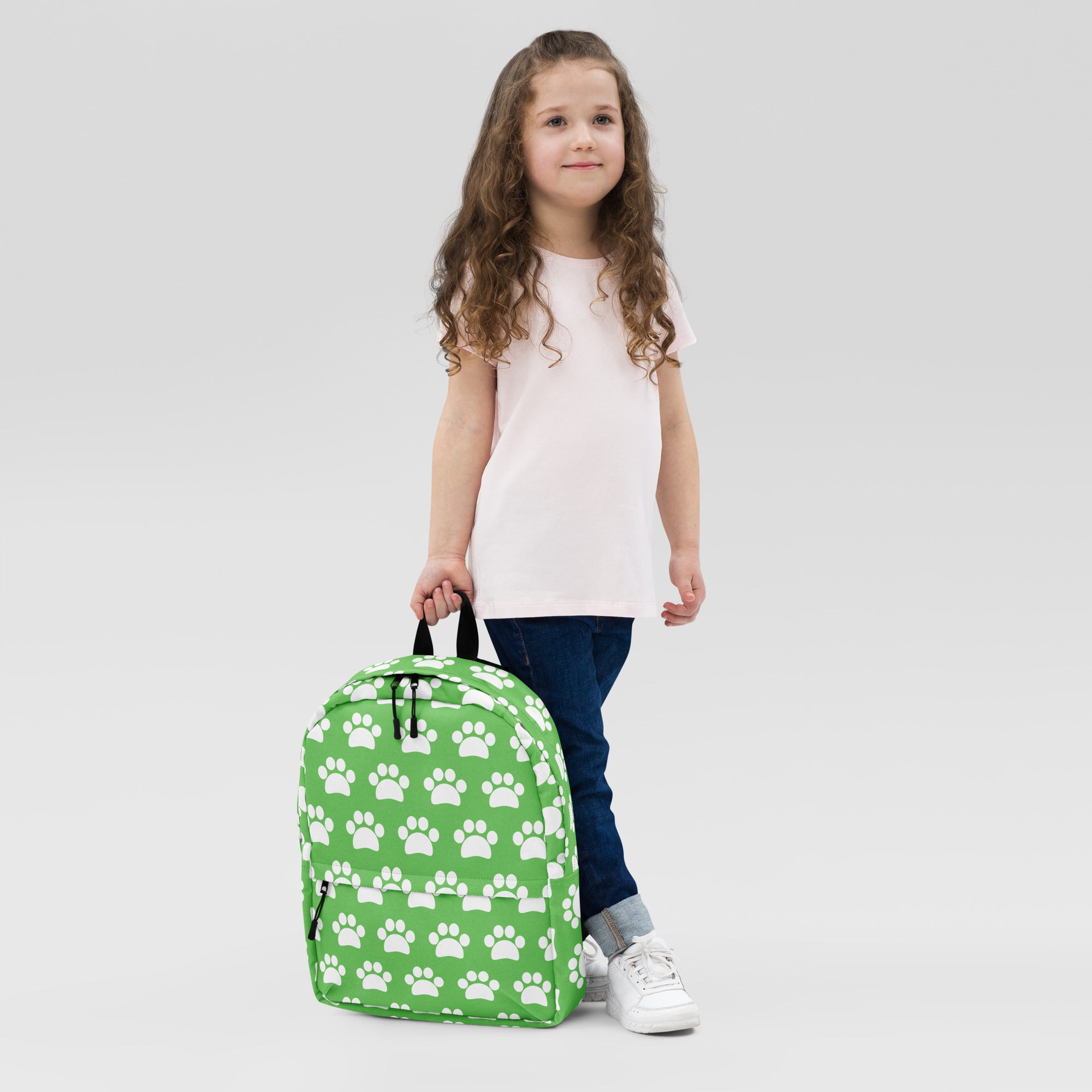 Kids Green Paw Print Backpack - Water-Resistant School Bag With Adjustable Padded Straps & Breathable Mesh Back