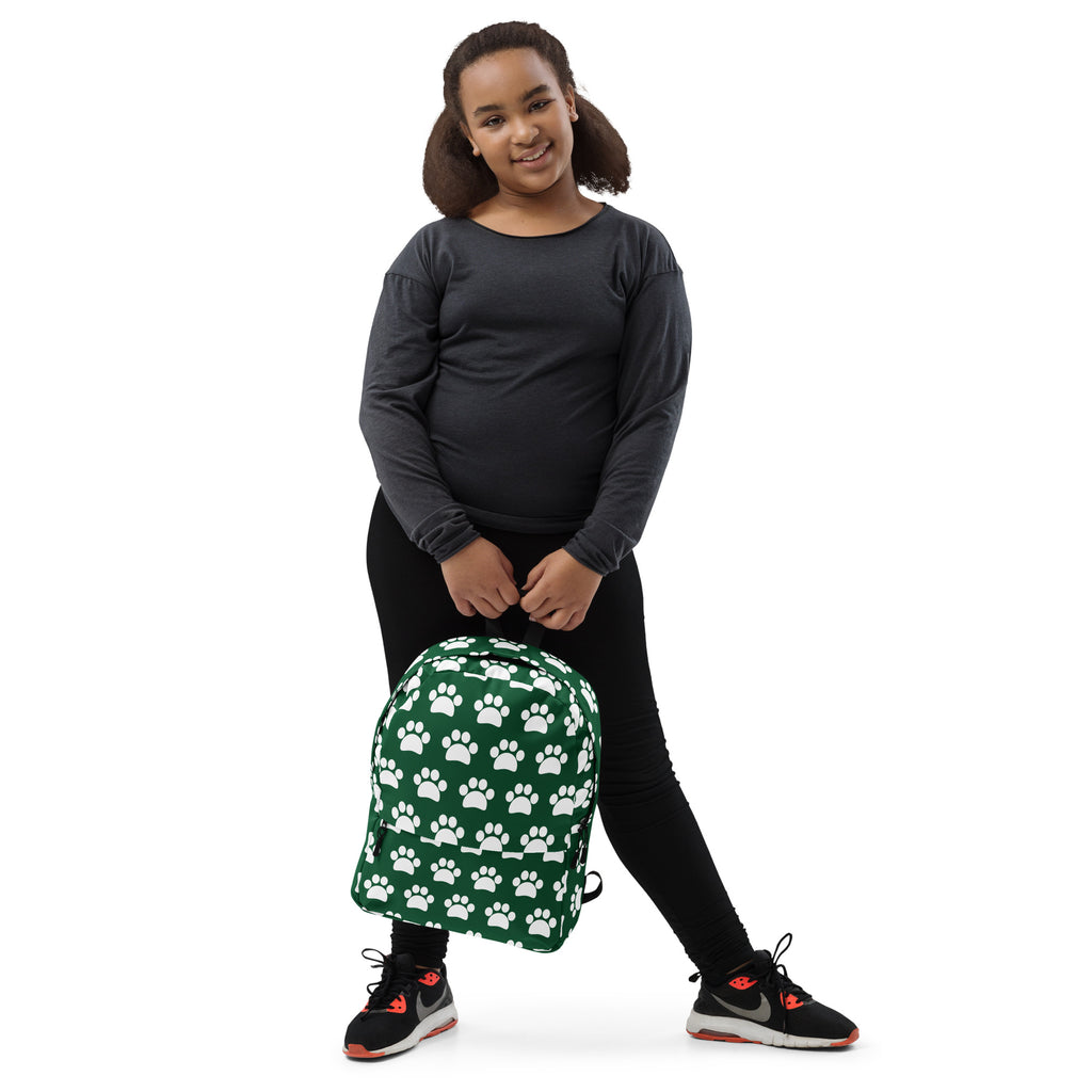 Kids Forest Green Paw Print Backpack - Water-Resistant School Bag With Adjustable Padded Straps & Breathable Mesh Back
