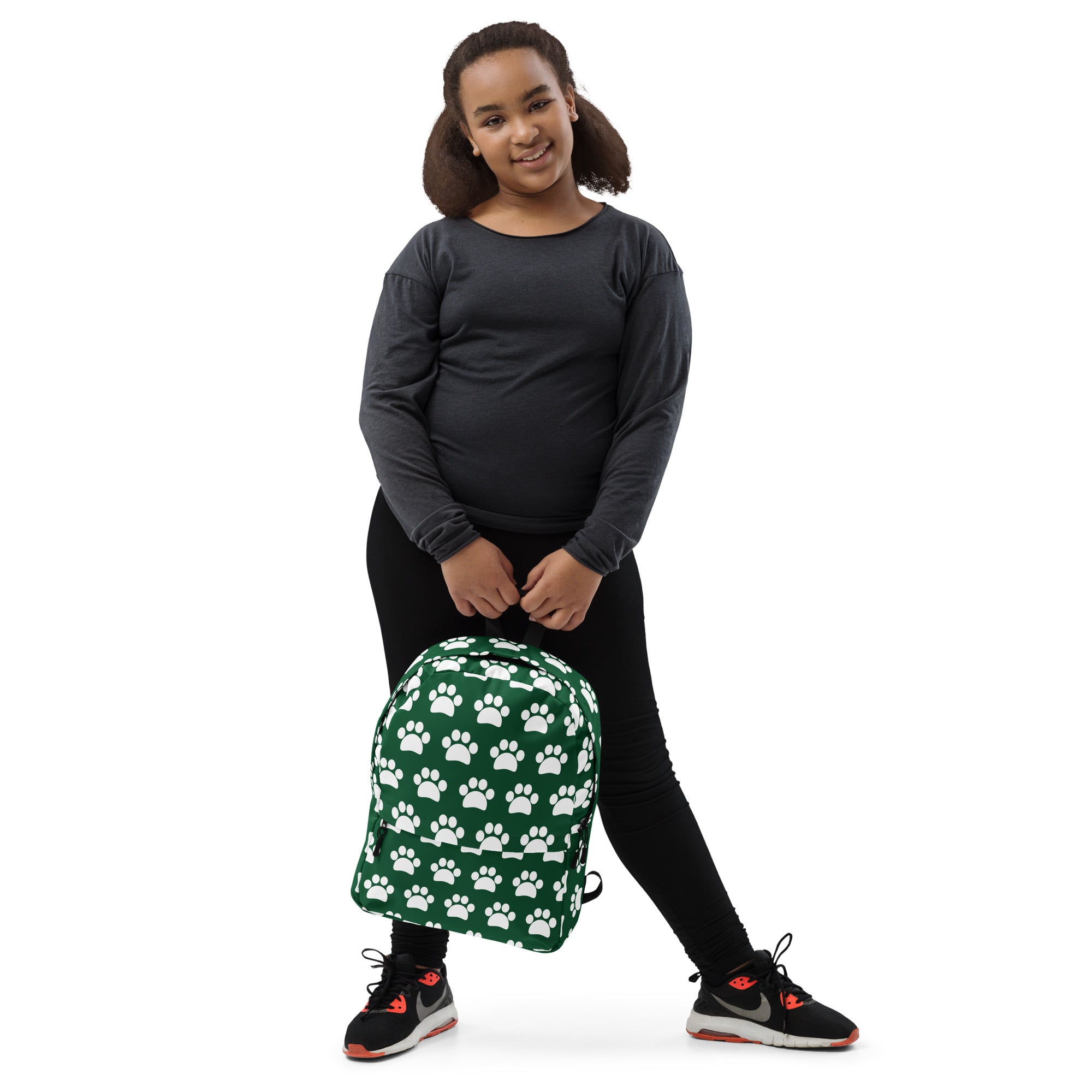 Kids Forest Green Paw Print Backpack - Water-Resistant School Bag With Adjustable Padded Straps & Breathable Mesh Back