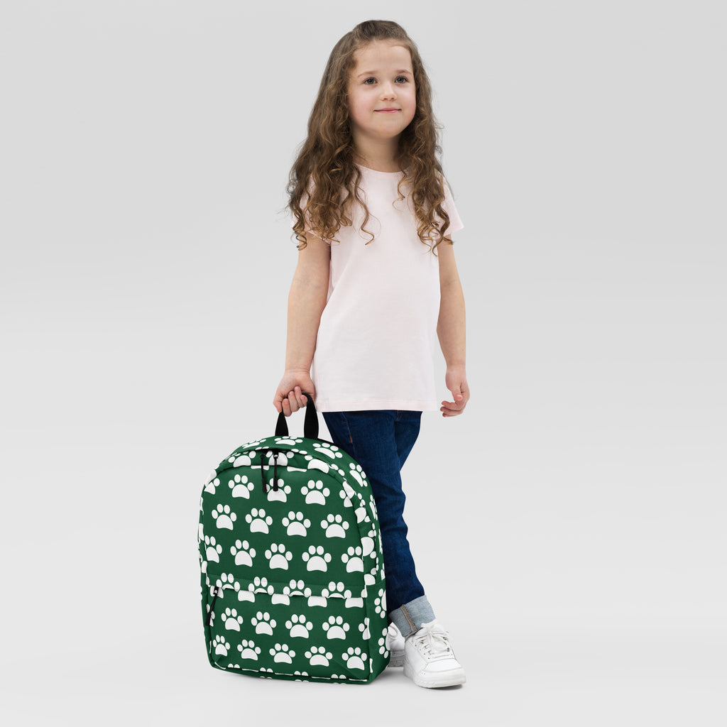 Kids Forest Green Paw Print Backpack - Water-Resistant School Bag With Adjustable Padded Straps & Breathable Mesh Back