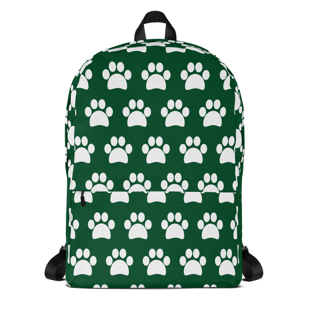 Kids Forest Green Paw Print Backpack - Water-Resistant School Bag With Adjustable Padded Straps & Breathable Mesh Back