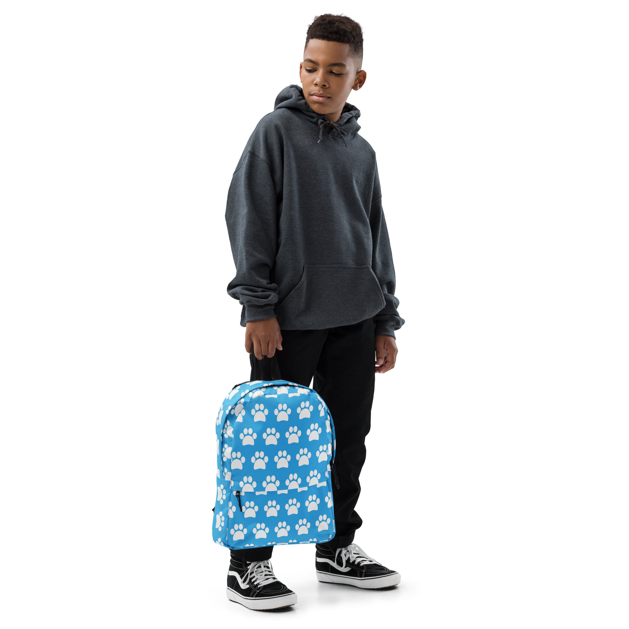 Kids Light Blue Paw Print Backpack - Water-Resistant School Bag With Adjustable Padded Straps & Breathable Mesh Back