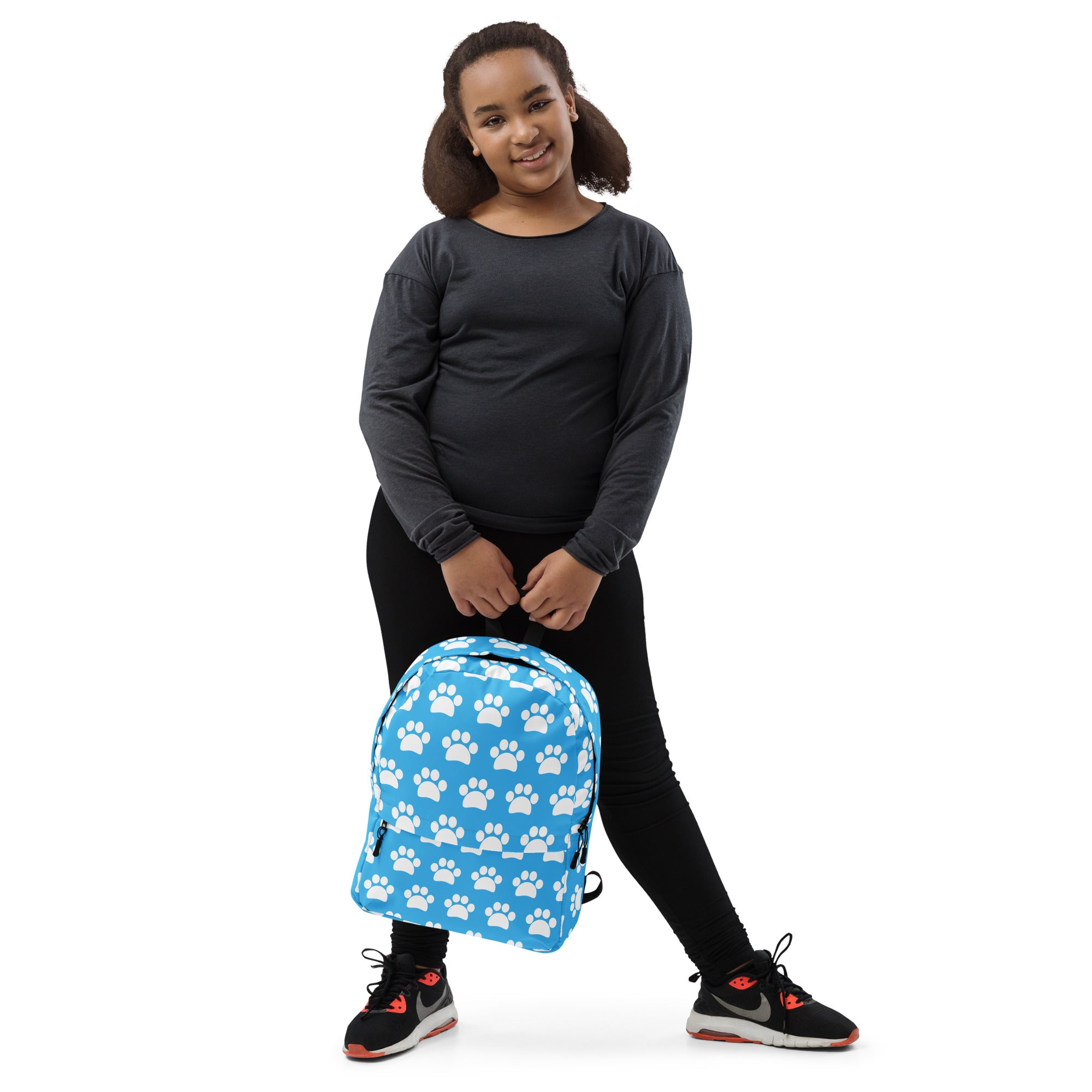 Kids Light Blue Paw Print Backpack - Water-Resistant School Bag With Adjustable Padded Straps & Breathable Mesh Back