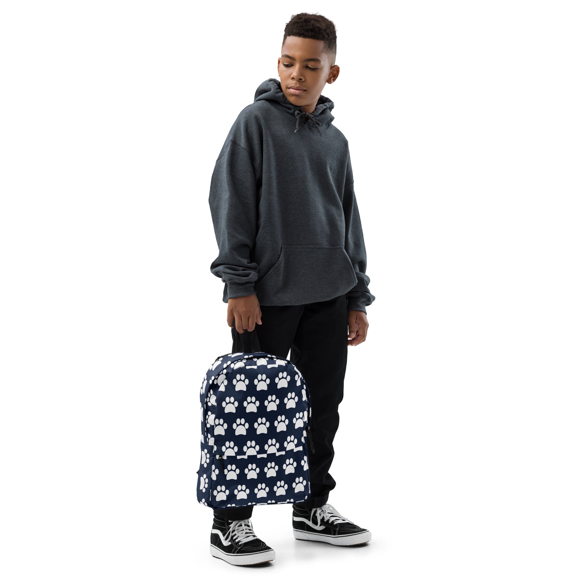 Kids Navy Paw Print Backpack - Water-Resistant School Bag With Adjustable Padded Straps & Breathable Mesh Back