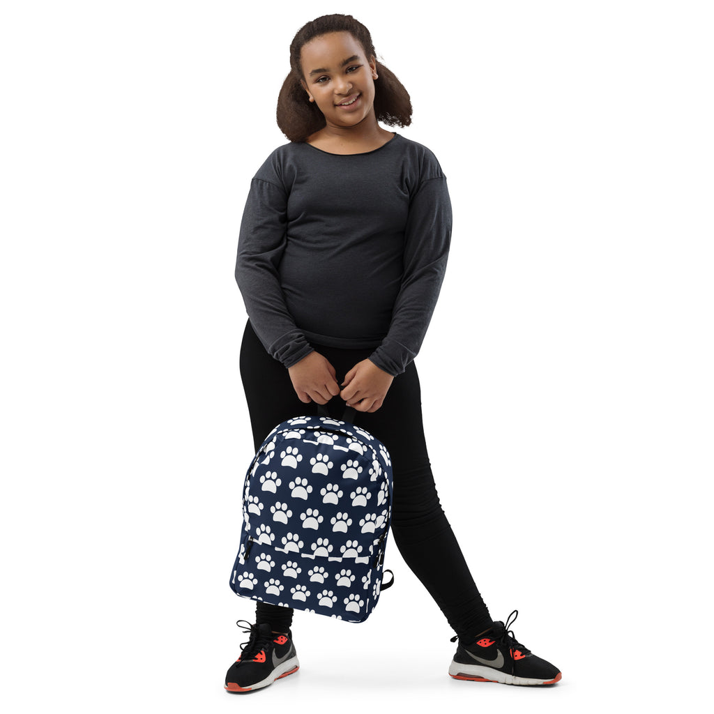 Kids Navy Paw Print Backpack - Water-Resistant School Bag With Adjustable Padded Straps & Breathable Mesh Back