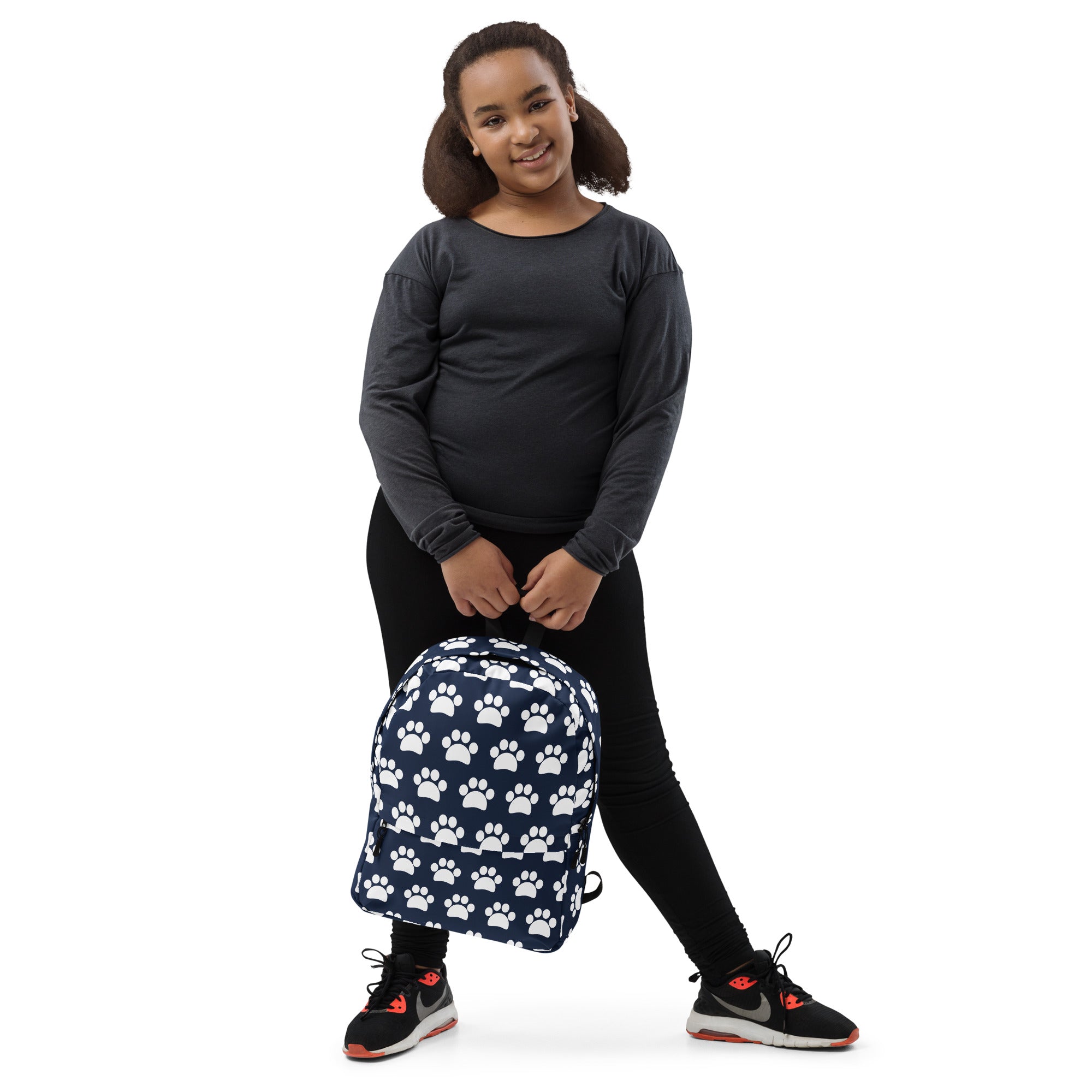 Kids Navy Paw Print Backpack - Water-Resistant School Bag With Adjustable Padded Straps & Breathable Mesh Back