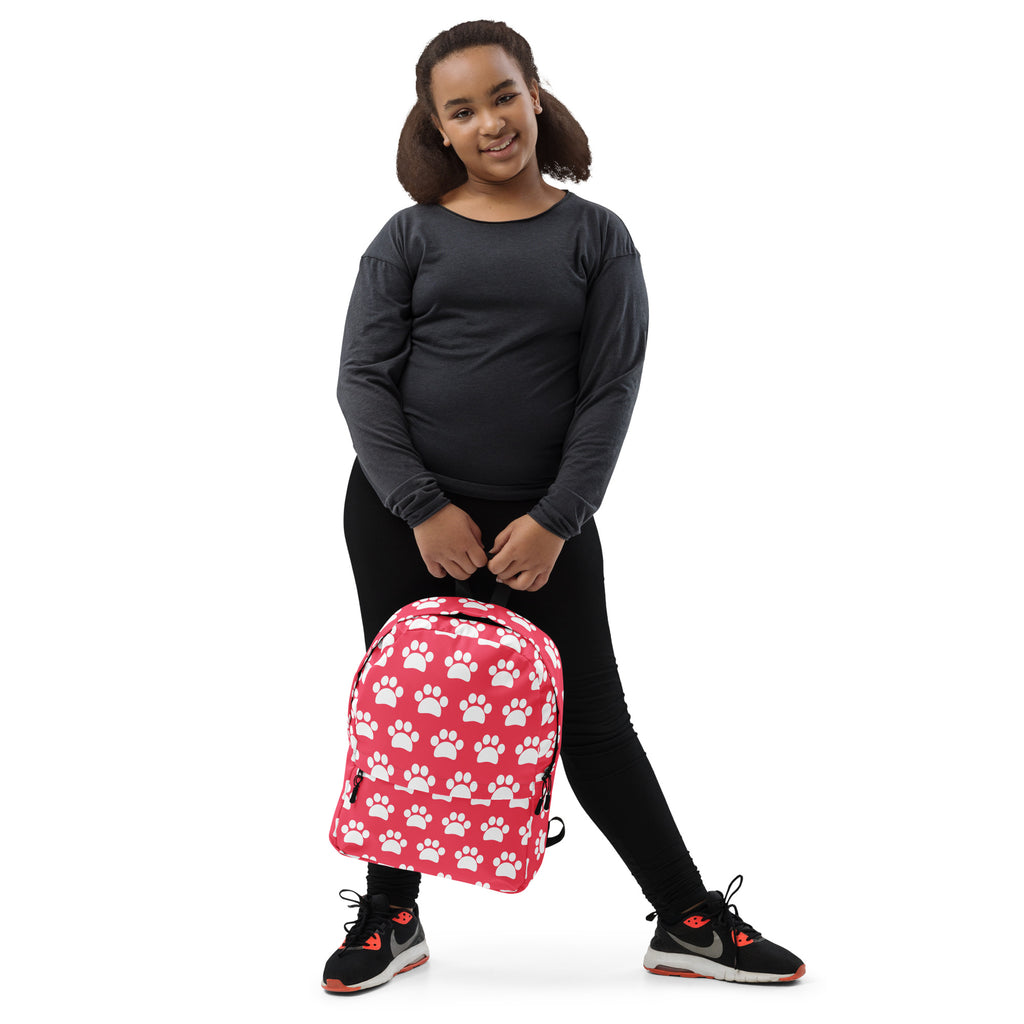 Girls Bright Pink Paw Print Backpack - Water-Resistant School Bag With Adjustable Padded Straps & Breathable Mesh Back