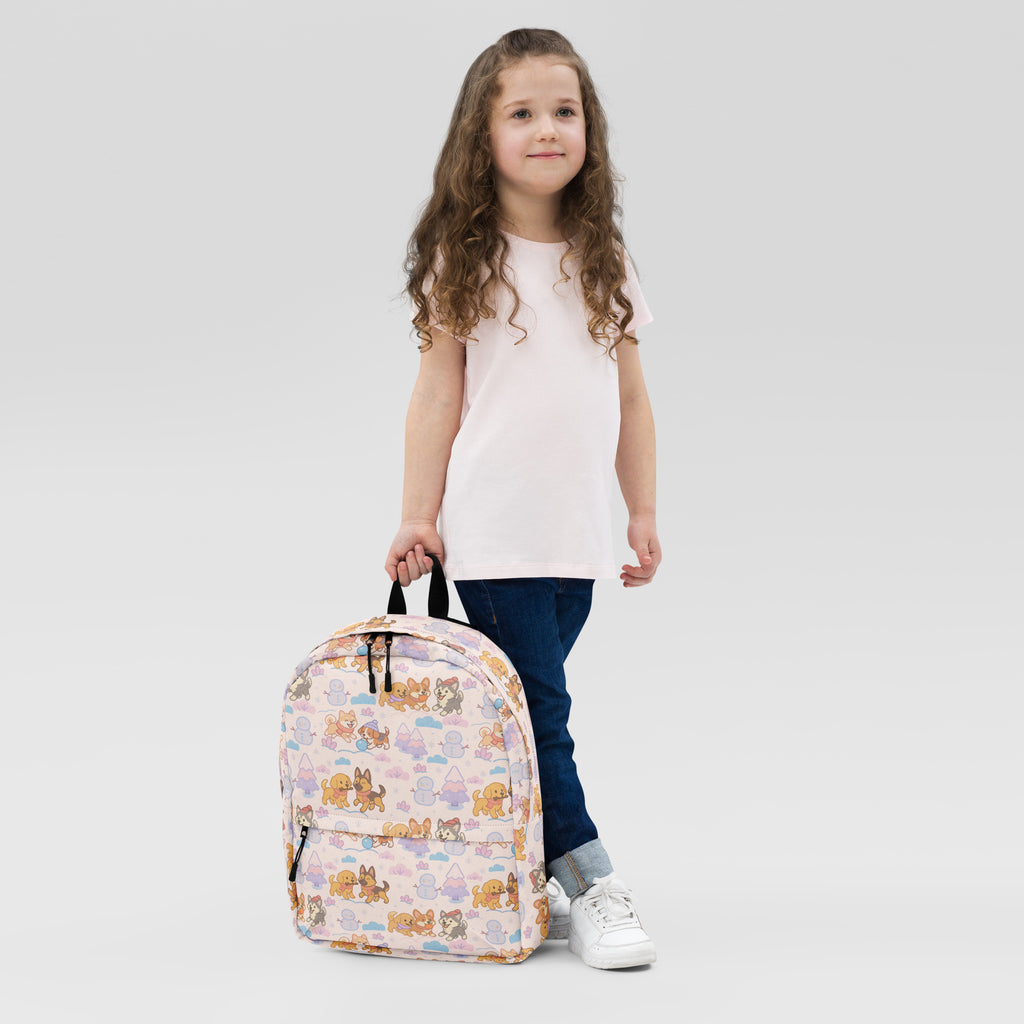 Kids Winter Puppies Backpack - Water-Resistant School Bag With Adjustable Padded Straps & Breathable Mesh Back