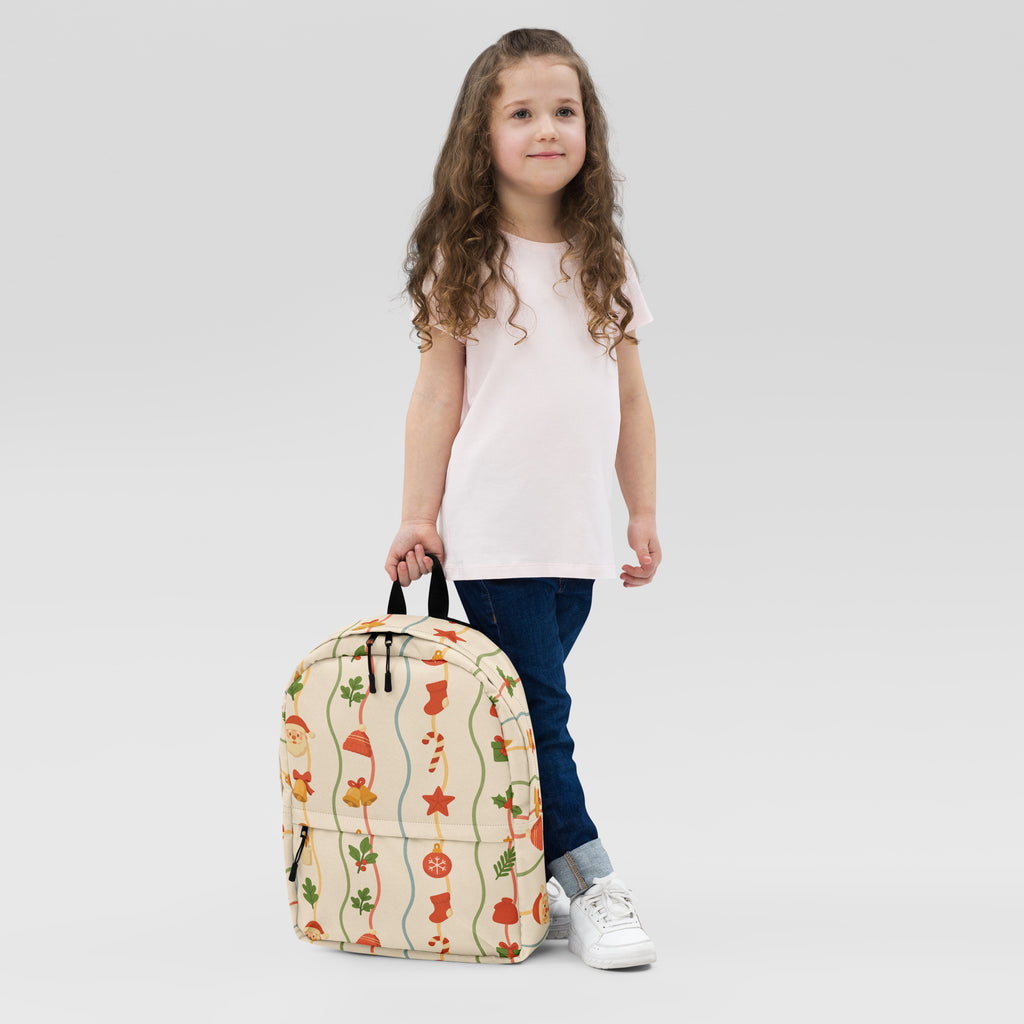 Kids Christmas Ribbon Backpack - Water-Resistant School Bag With Adjustable Padded Straps & Breathable Mesh Back