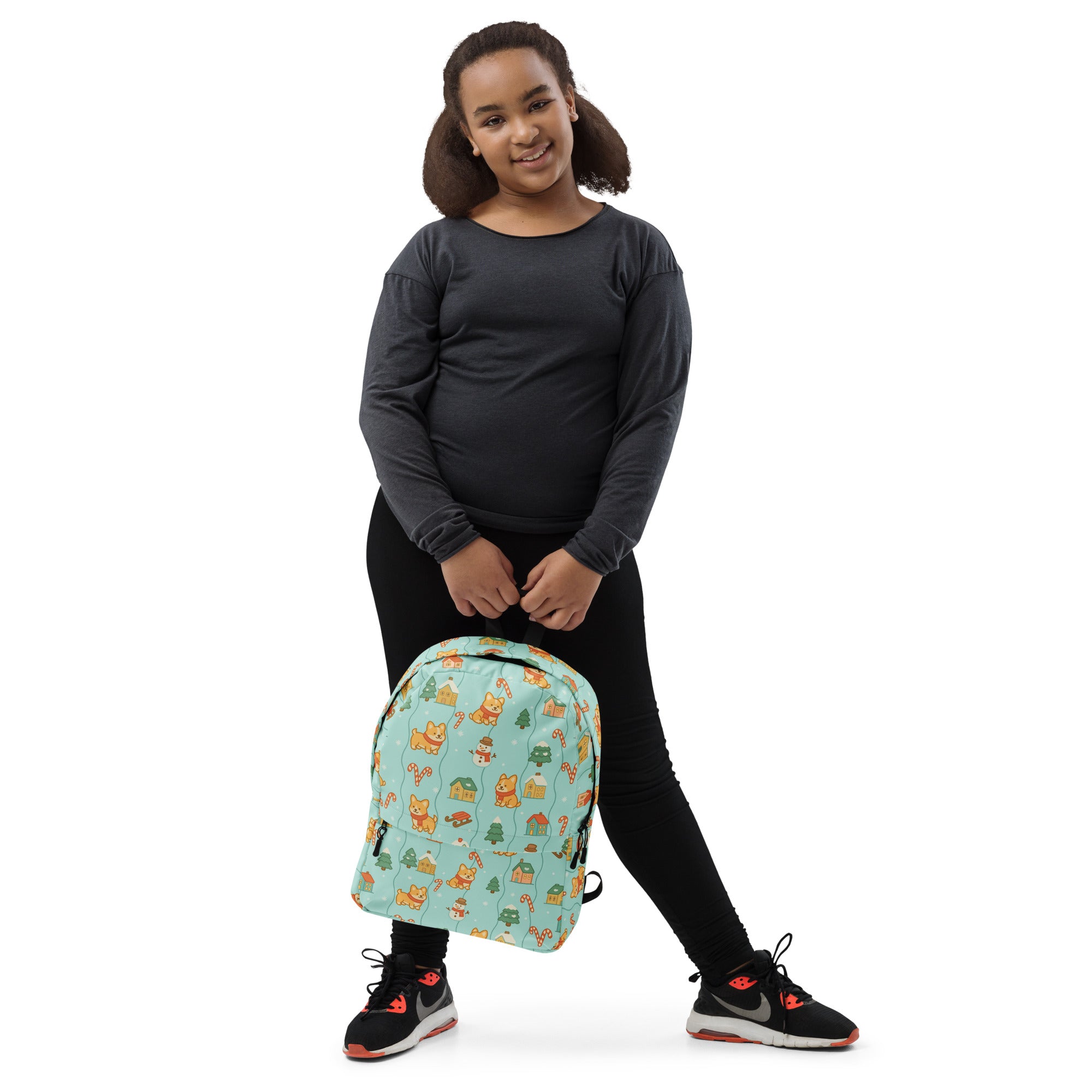 Kids Corgi Winter Winderland Backpack - Water-Resistant School Bag With Adjustable Padded Straps & Breathable Mesh Back