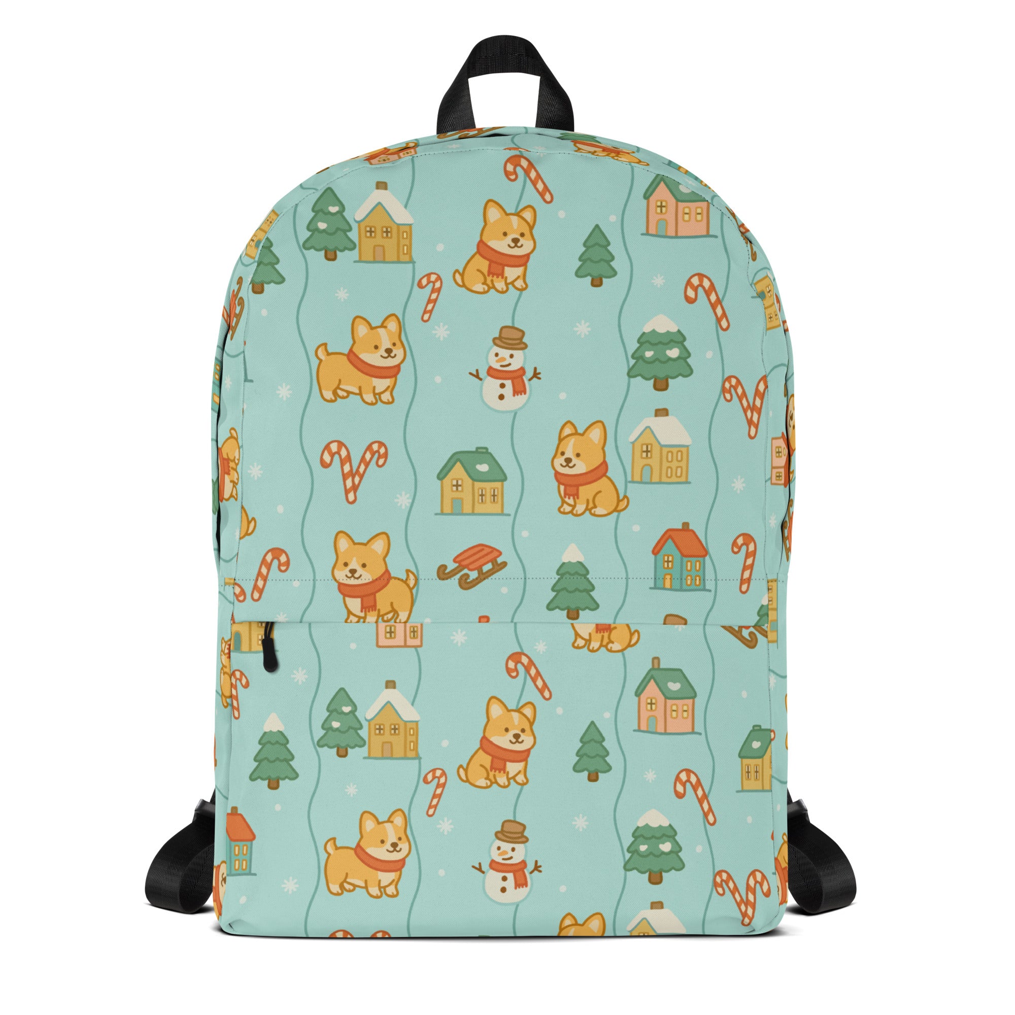 Kids Corgi Winter Winderland Backpack - Water-Resistant School Bag With Adjustable Padded Straps & Breathable Mesh Back