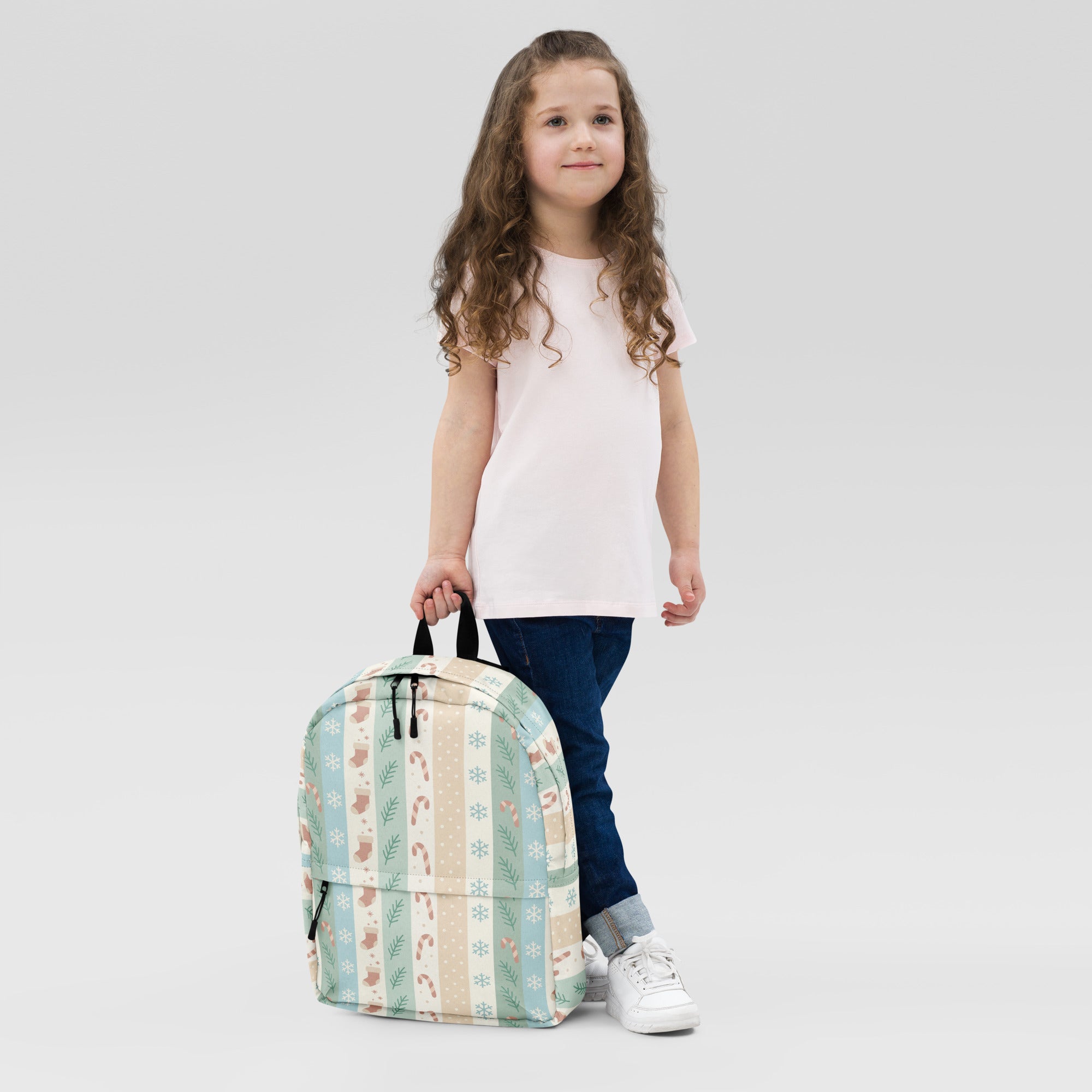 Kids Christmas Stripe Backpack - Water-Resistant School Bag With Adjustable Padded Straps & Breathable Mesh Back