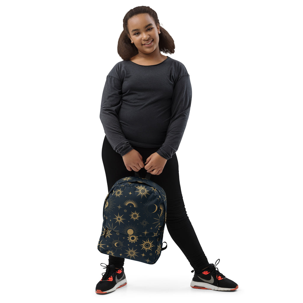 Kids Celestial Sun and Moon Backpack - Water-Resistant School Bag With Adjustable Padded Straps & Breathable Mesh Back