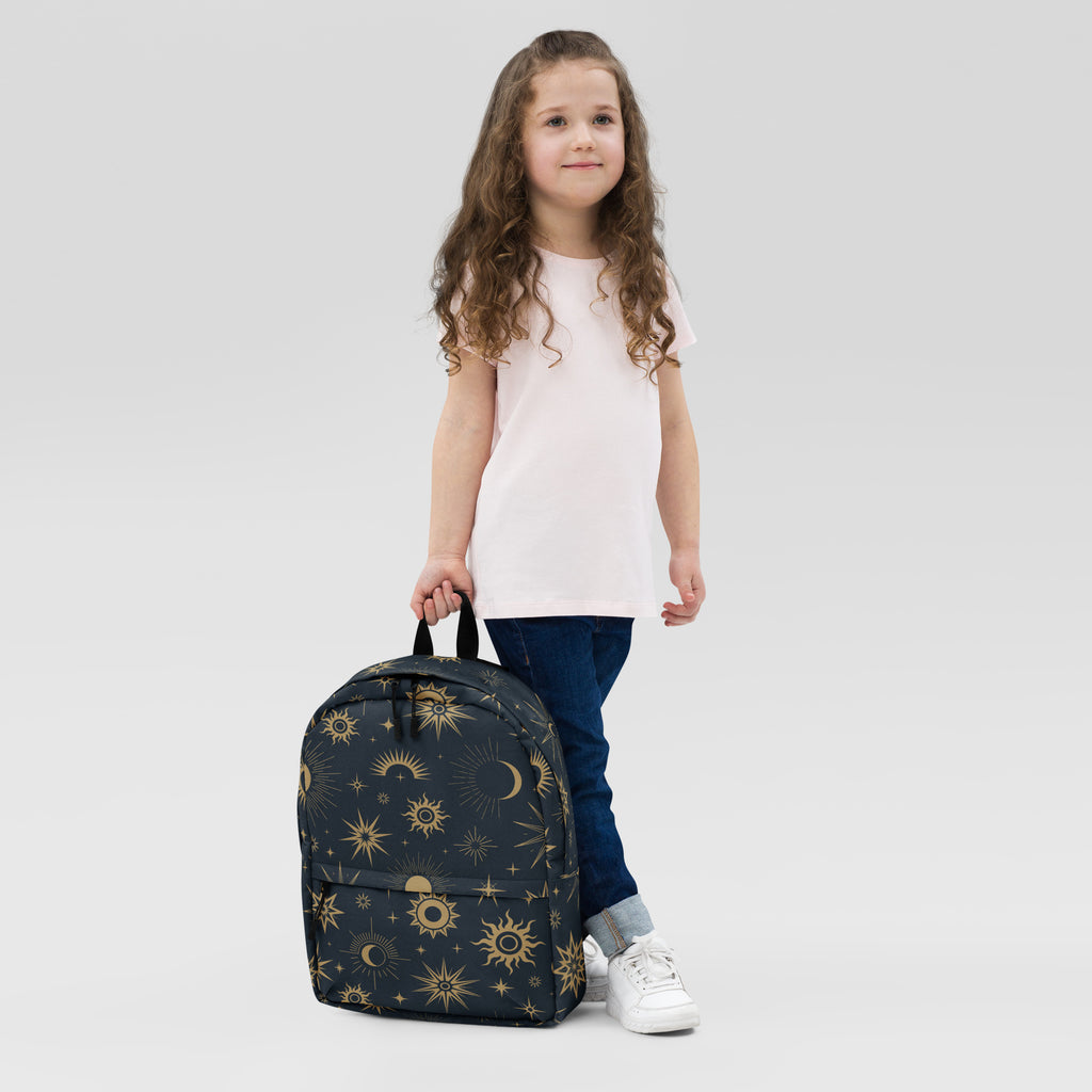 Kids Celestial Sun and Moon Backpack - Water-Resistant School Bag With Adjustable Padded Straps & Breathable Mesh Back