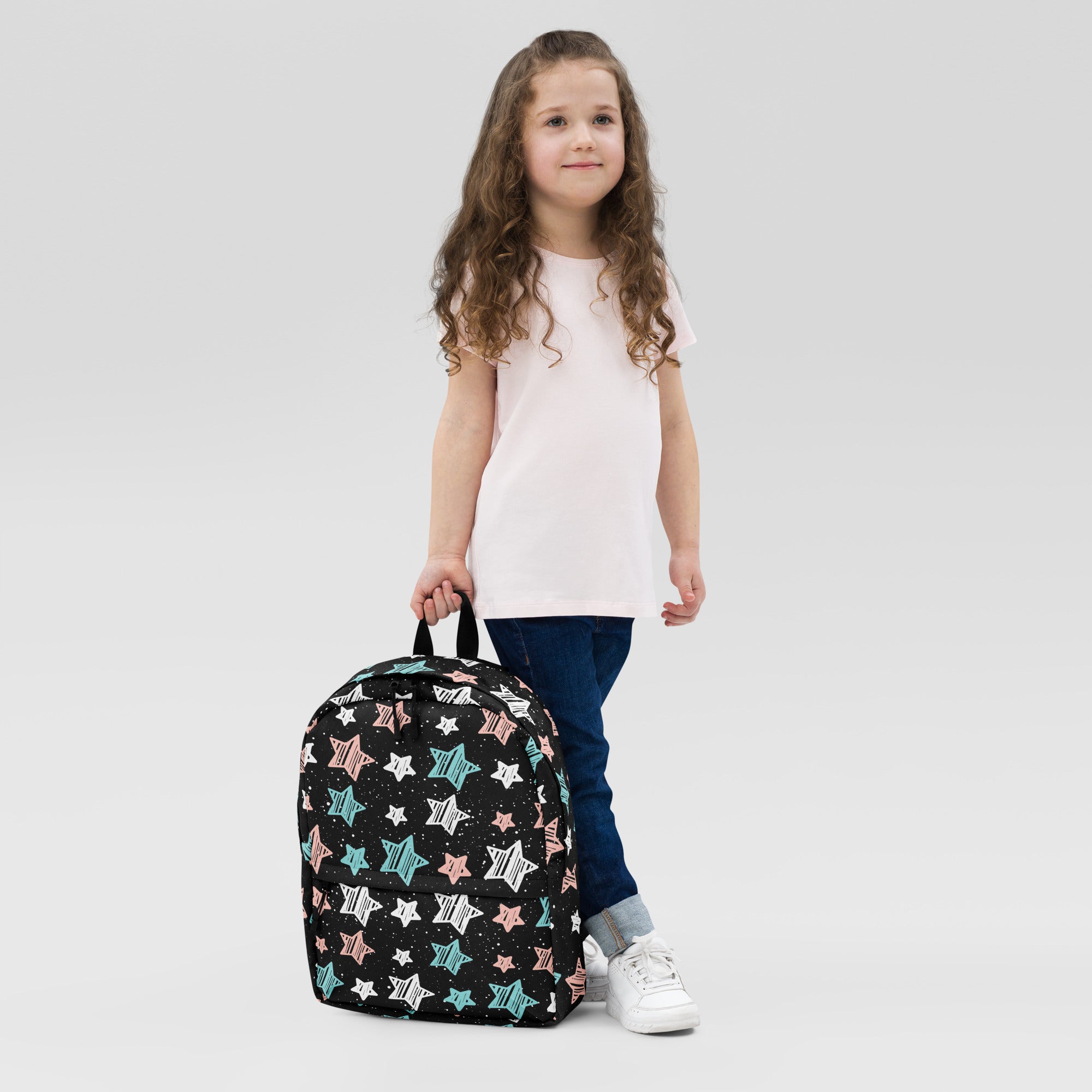 Girls Doodle Star Backpack - Water-Resistant School Bag With Adjustable Padded Straps & Breathable Mesh Back