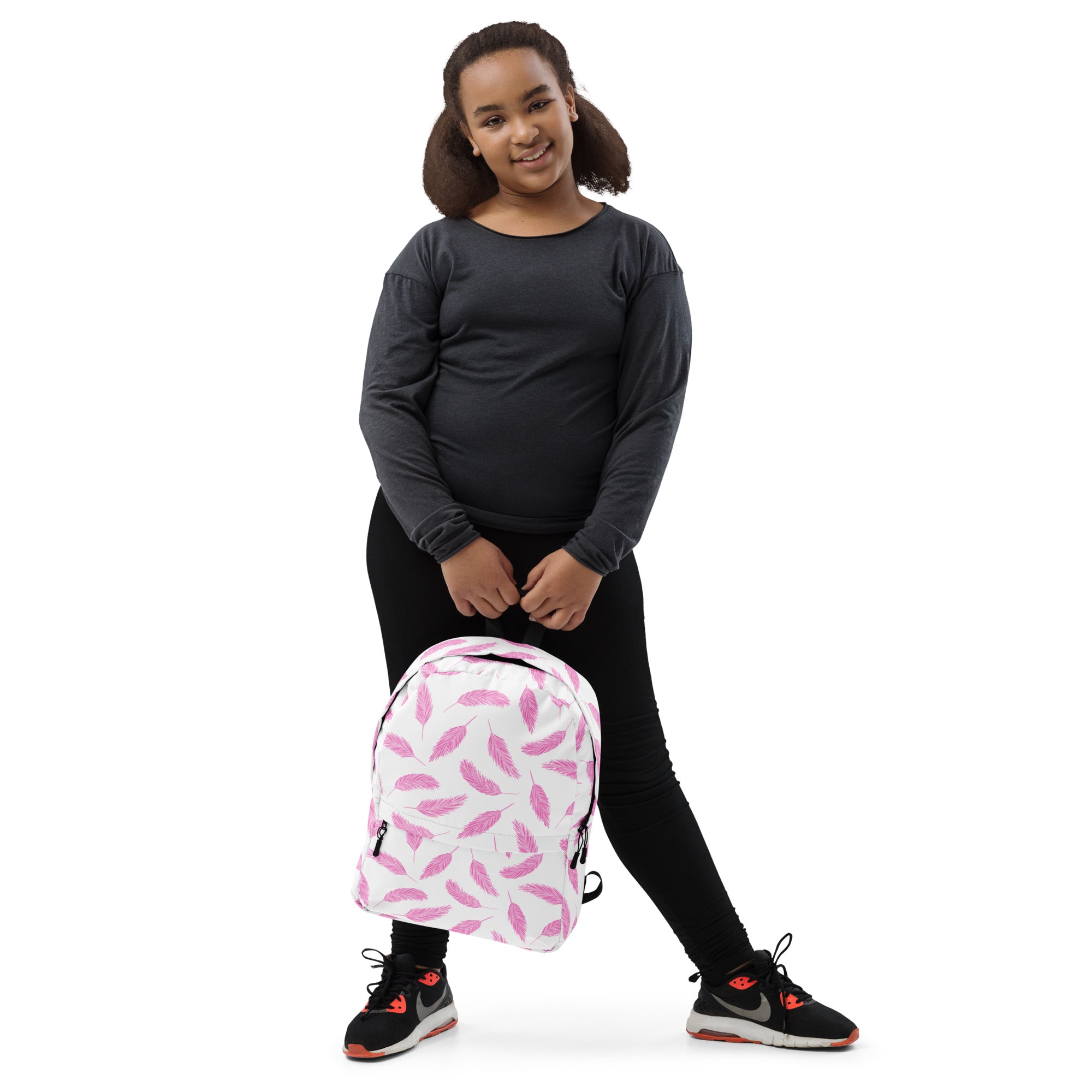 Girls Pink Flamingo Feathers Backpack - Water-Resistant School Bag With Adjustable Padded Straps & Breathable Mesh Back