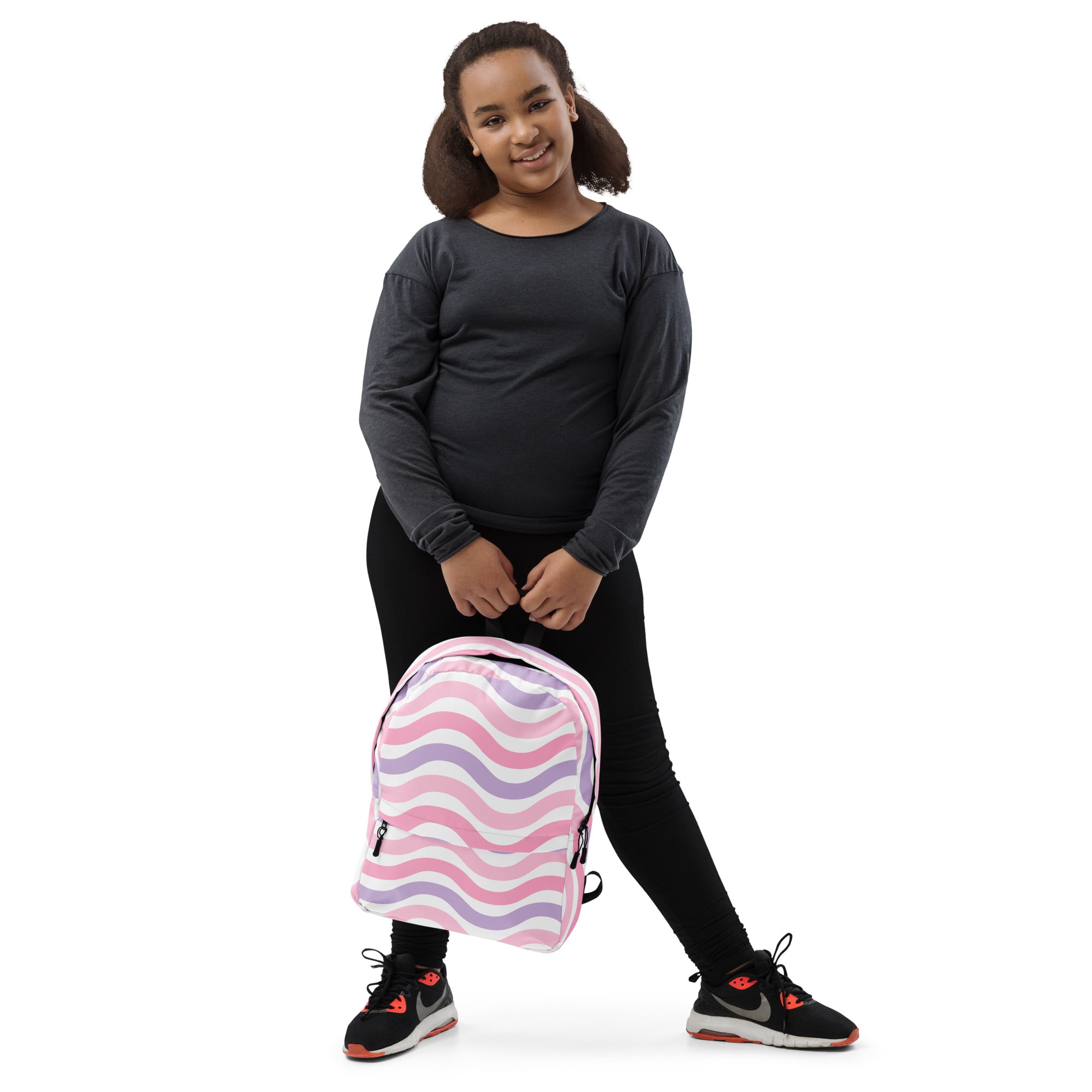 Girls Pink Wave Backpack - Water-Resistant School Bag With Adjustable Padded Straps & Breathable Mesh Back