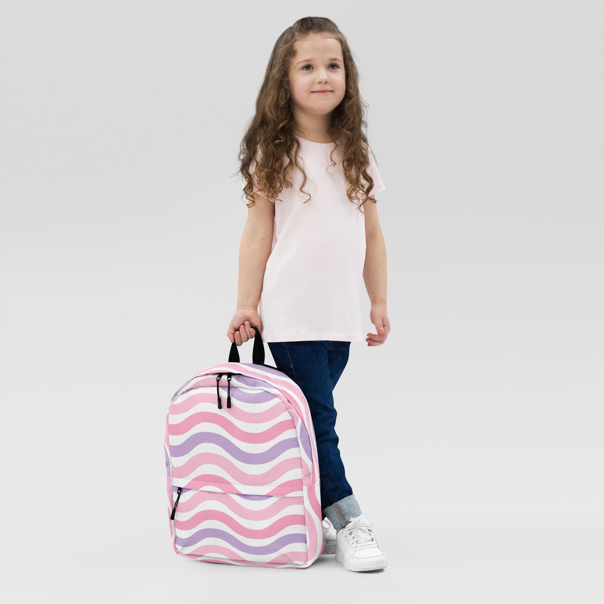 Girls Pink Wave Backpack - Water-Resistant School Bag With Adjustable Padded Straps & Breathable Mesh Back