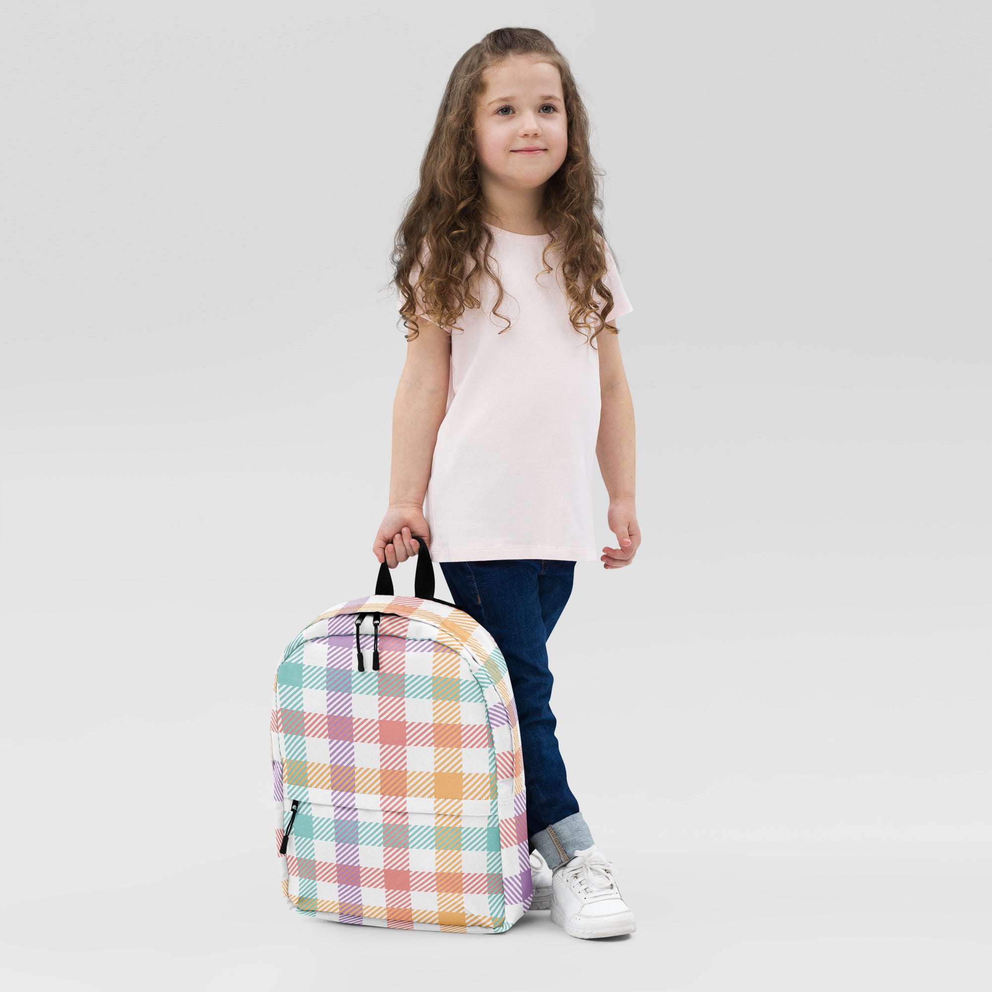 Girls Pastel Rainbow Plaid Backpack - Water-Resistant School Bag With Adjustable Padded Straps & Breathable Mesh Back