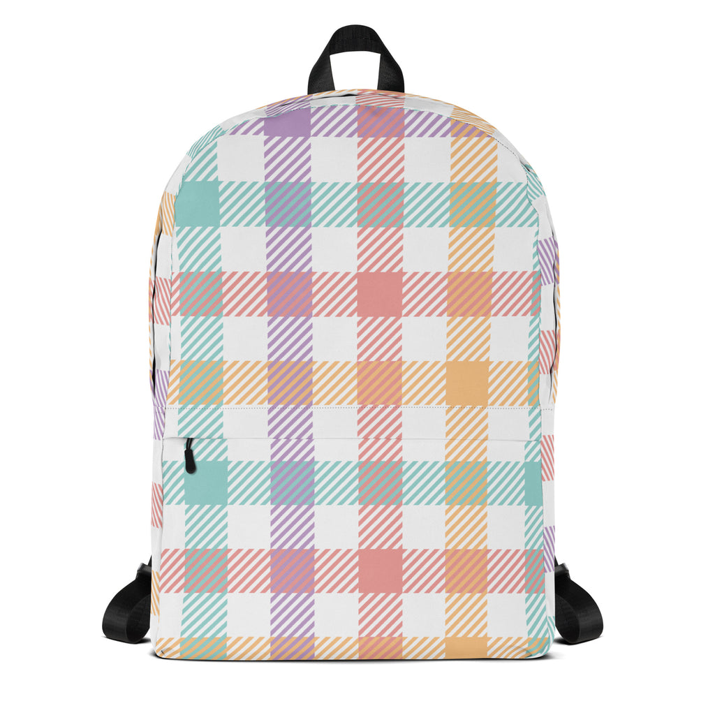 Girls Pastel Rainbow Plaid Backpack - Water-Resistant School Bag With Adjustable Padded Straps & Breathable Mesh Back