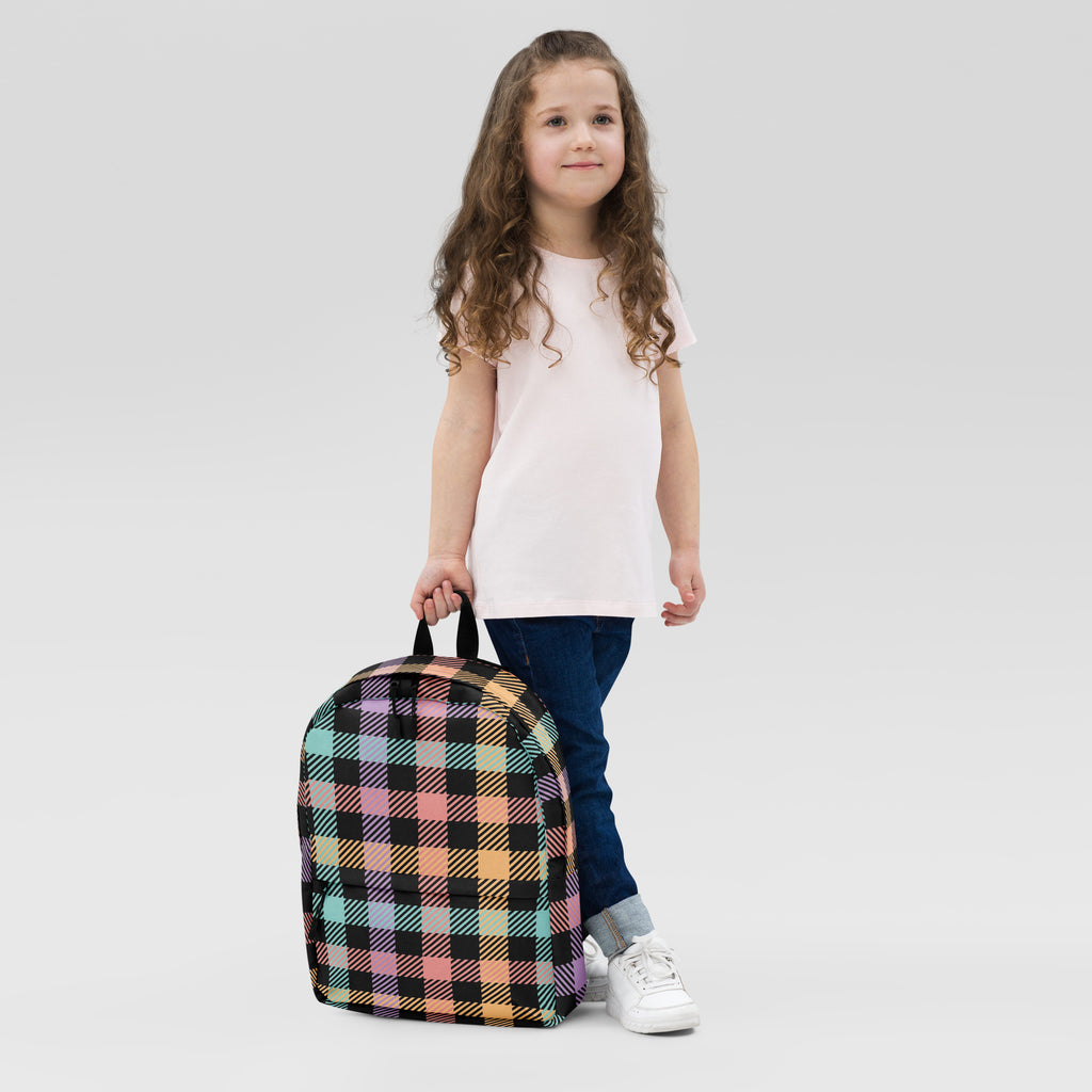 Girls Pastel Rainbow Plaid Backpack - Water-Resistant School Bag With Adjustable Padded Straps & Breathable Mesh Back