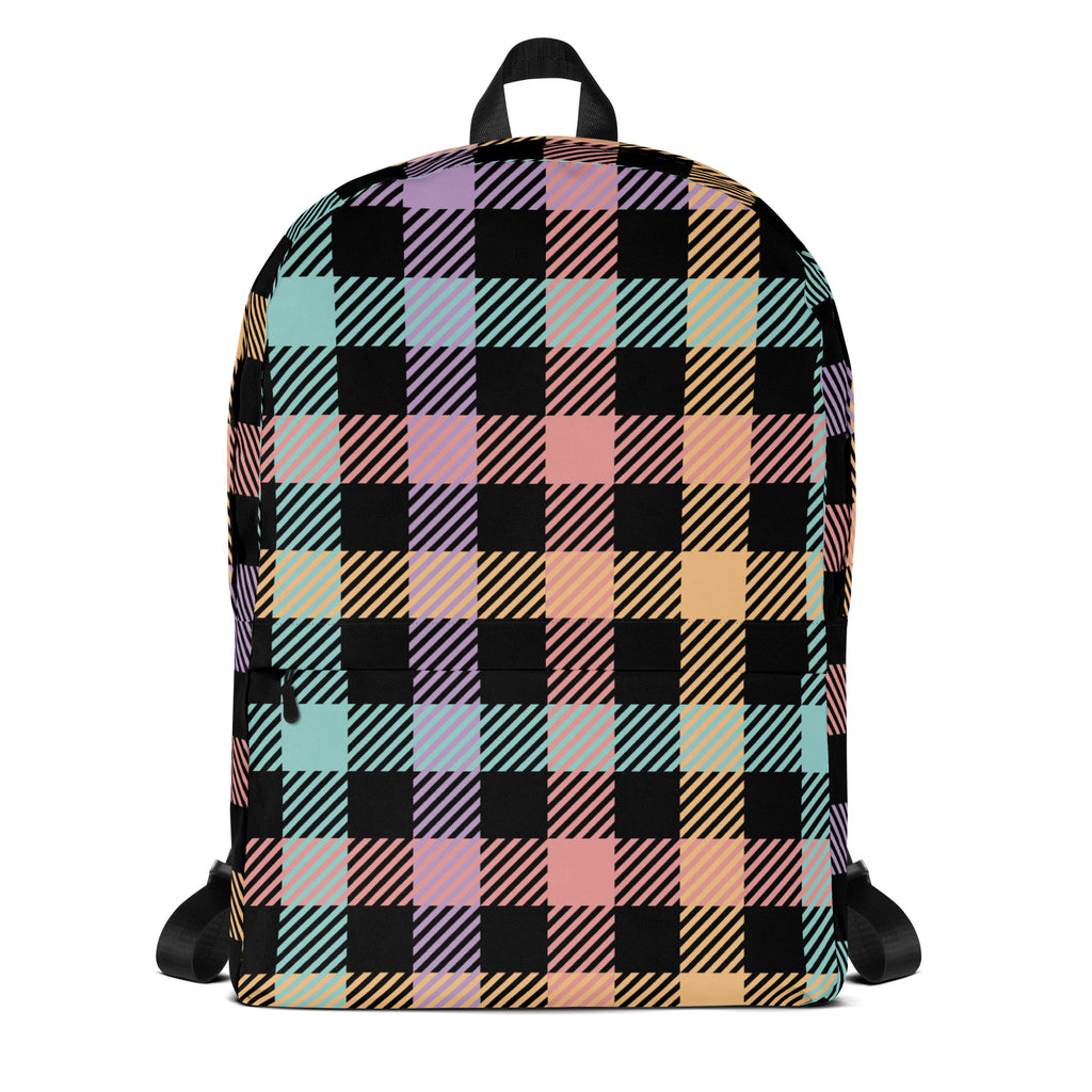 Girls Pastel Rainbow Plaid Backpack - Water-Resistant School Bag With Adjustable Padded Straps & Breathable Mesh Back