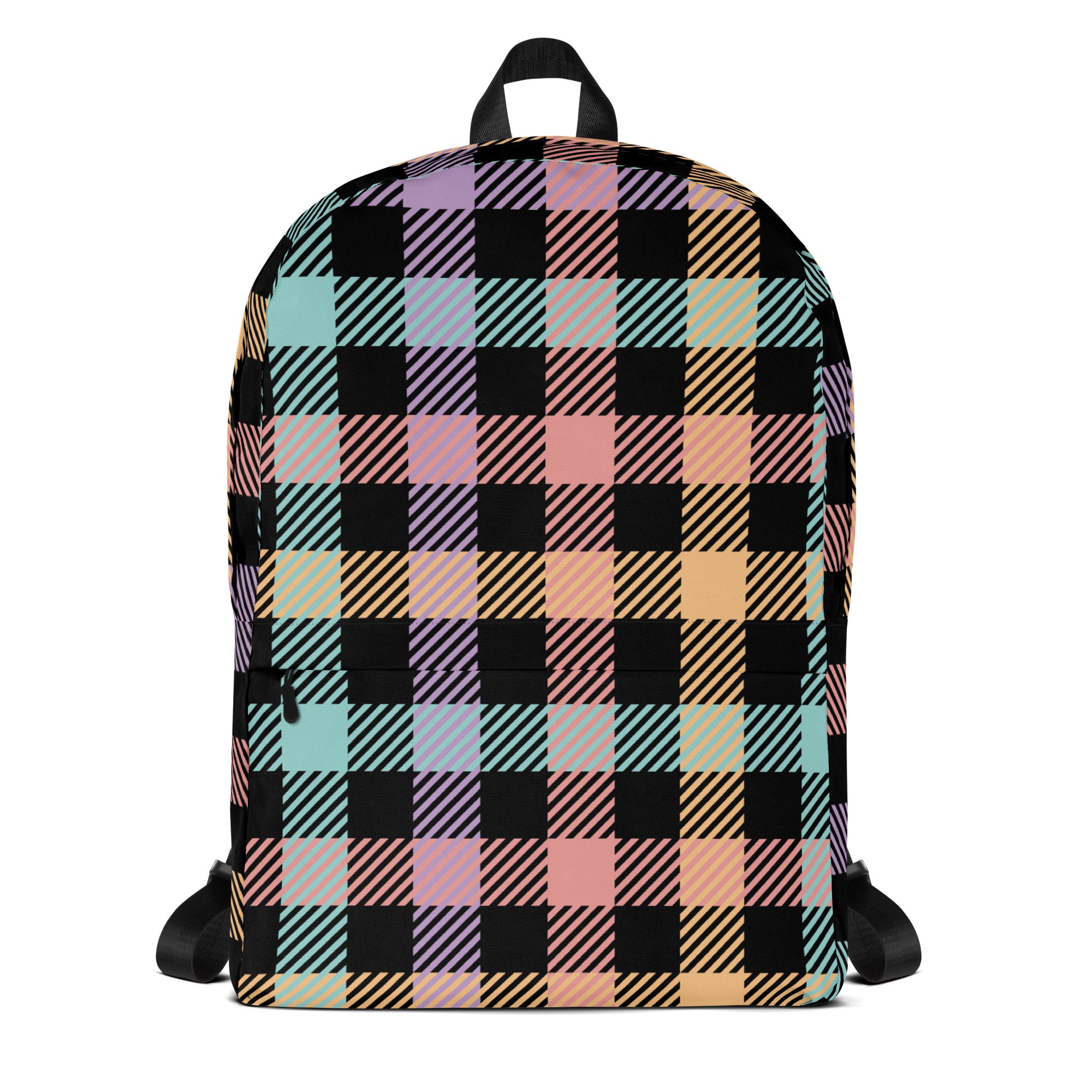 Girls Pastel Rainbow Plaid Backpack - Water-Resistant School Bag With Adjustable Padded Straps & Breathable Mesh Back