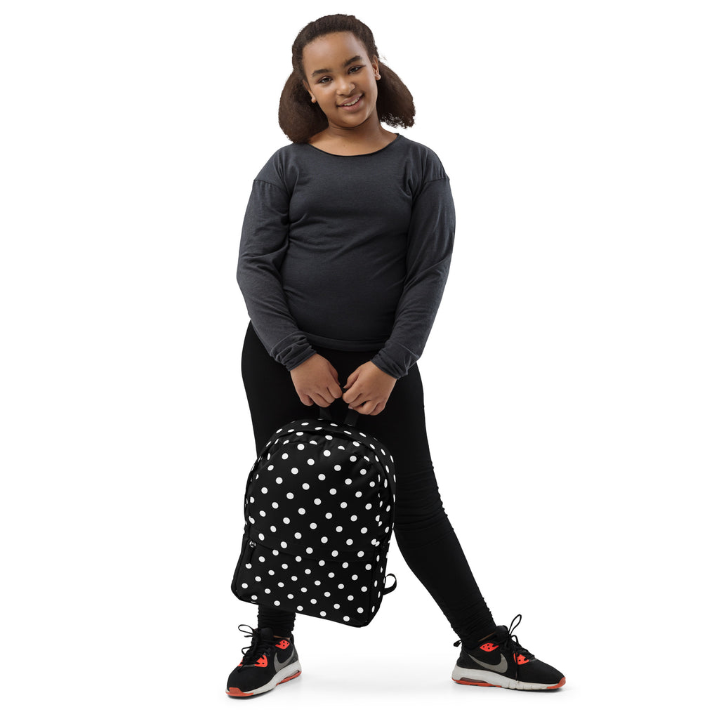 Kids Black Polka Dot Backpack - Water-Resistant School Bag With Adjustable Padded Straps & Breathable Mesh Back