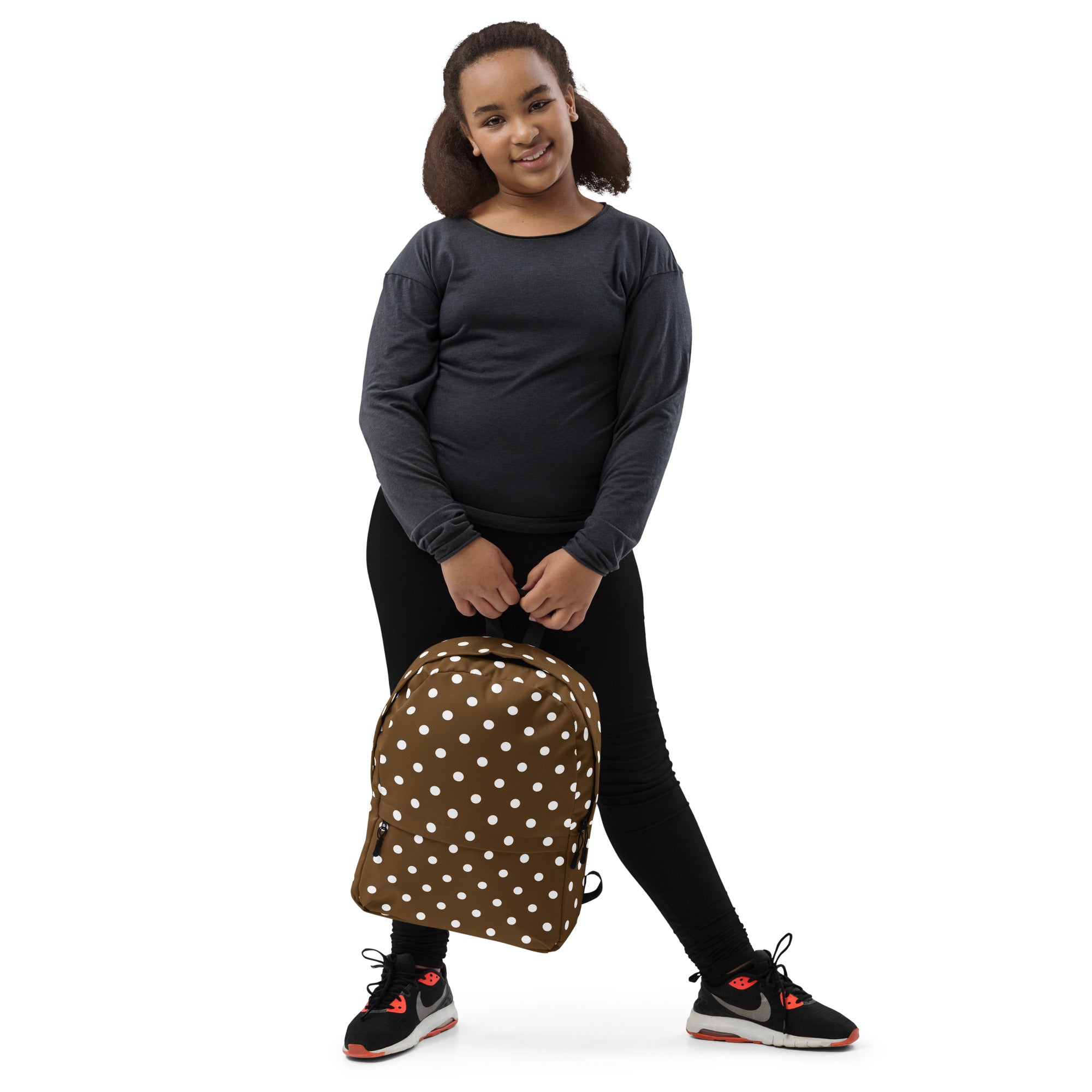 Kids Brown Polka Dot Backpack - Water-Resistant School Bag With Adjustable Padded Straps & Breathable Mesh Back