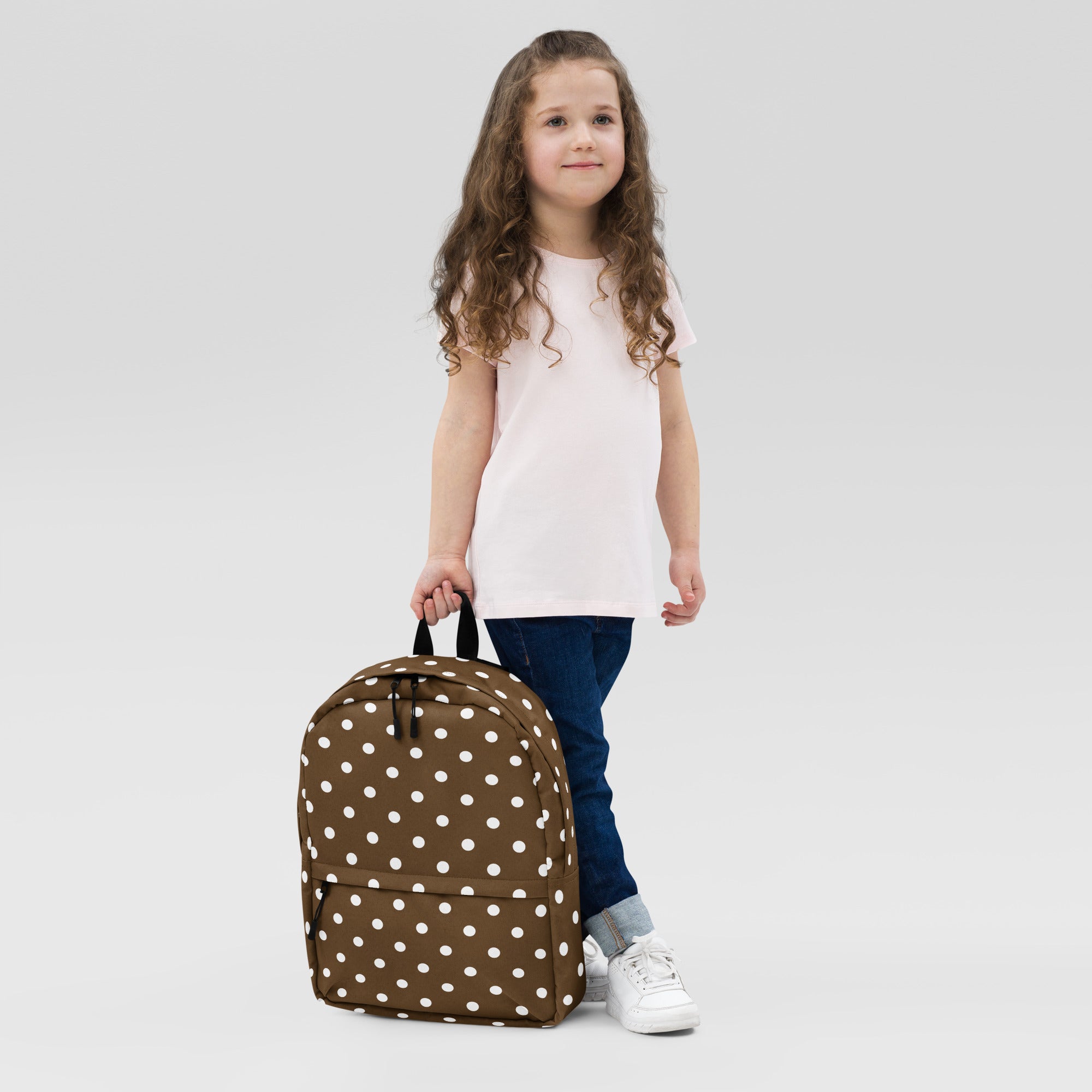 Kids Brown Polka Dot Backpack - Water-Resistant School Bag With Adjustable Padded Straps & Breathable Mesh Back