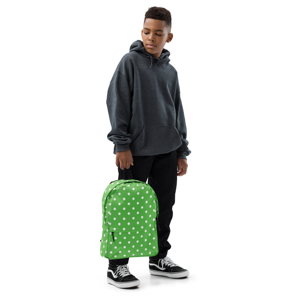 Kids Green Polka Dot Backpack - Water-Resistant School Bag With Adjustable Padded Straps & Breathable Mesh Back