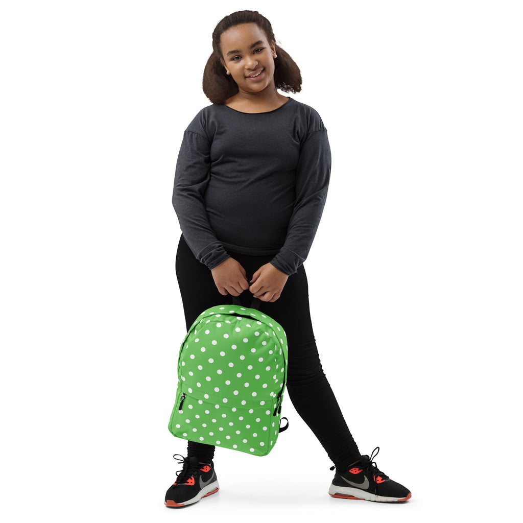 Kids Green Polka Dot Backpack - Water-Resistant School Bag With Adjustable Padded Straps & Breathable Mesh Back