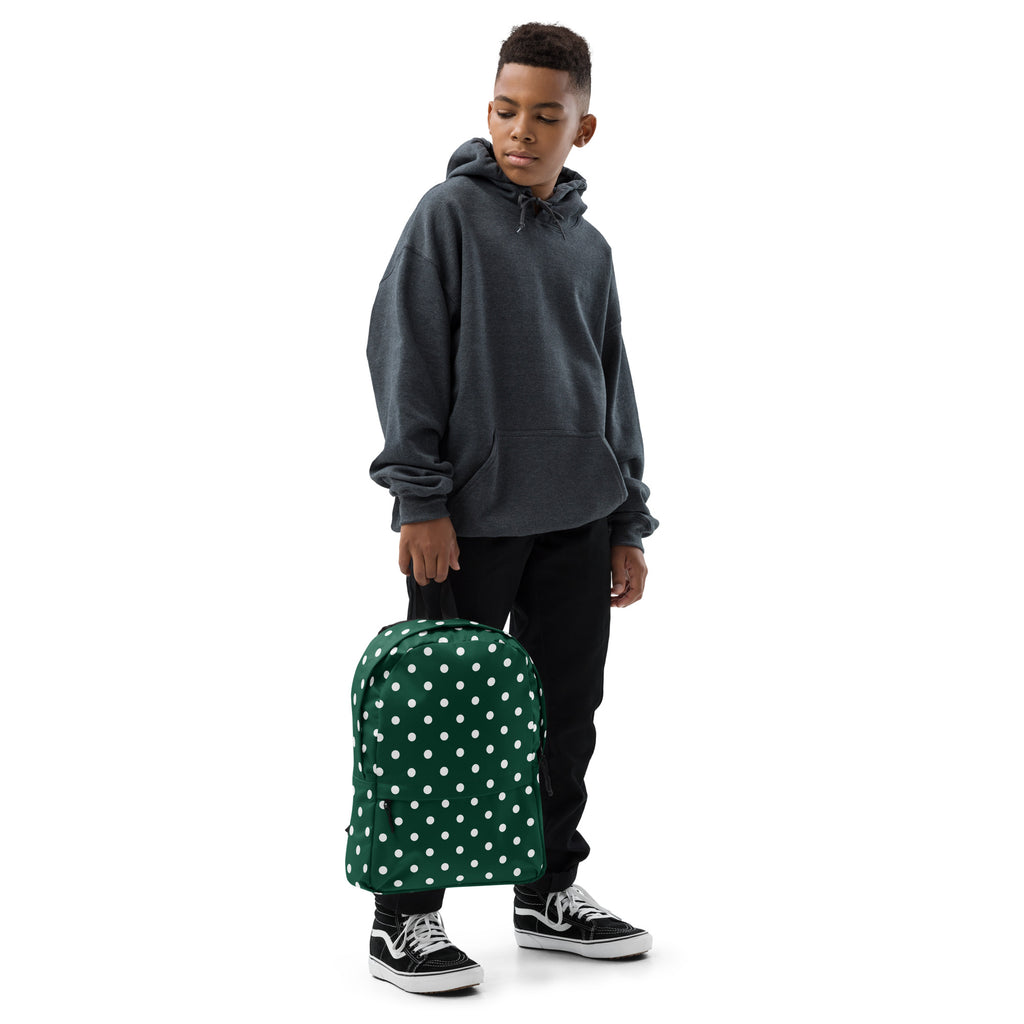 Kids Forest Green Polka Dot Backpack - Water-Resistant School Bag With Adjustable Padded Straps & Breathable Mesh Back