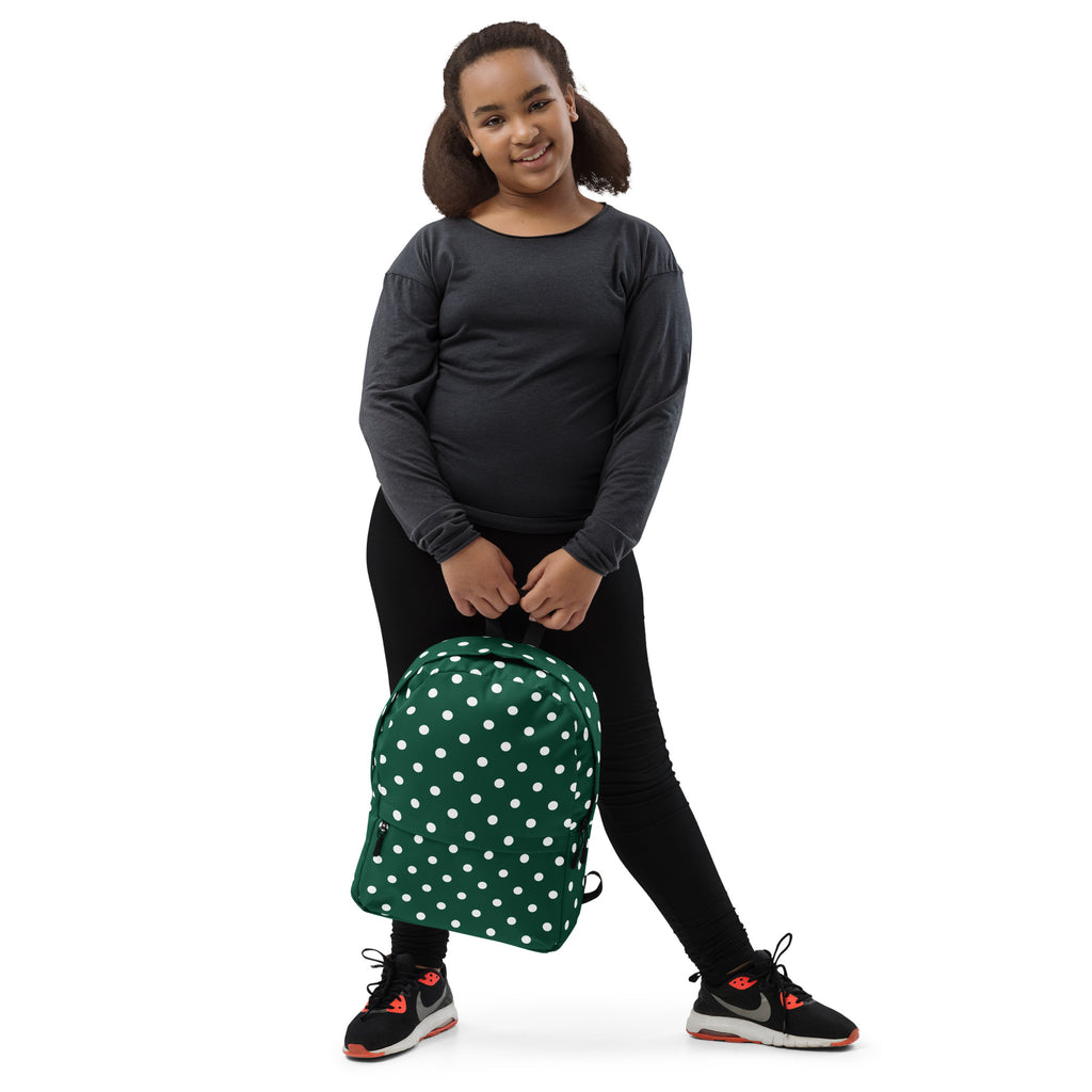 Kids Forest Green Polka Dot Backpack - Water-Resistant School Bag With Adjustable Padded Straps & Breathable Mesh Back