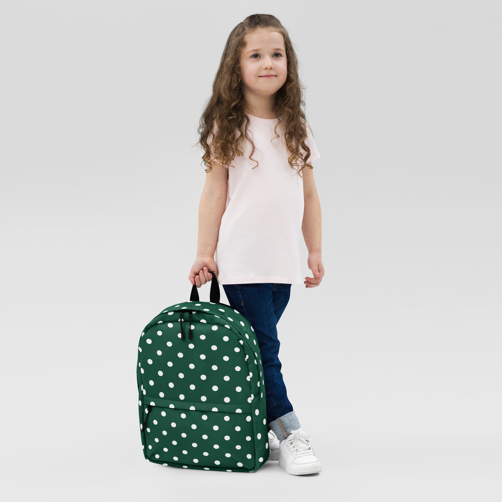 Kids Forest Green Polka Dot Backpack - Water-Resistant School Bag With Adjustable Padded Straps & Breathable Mesh Back